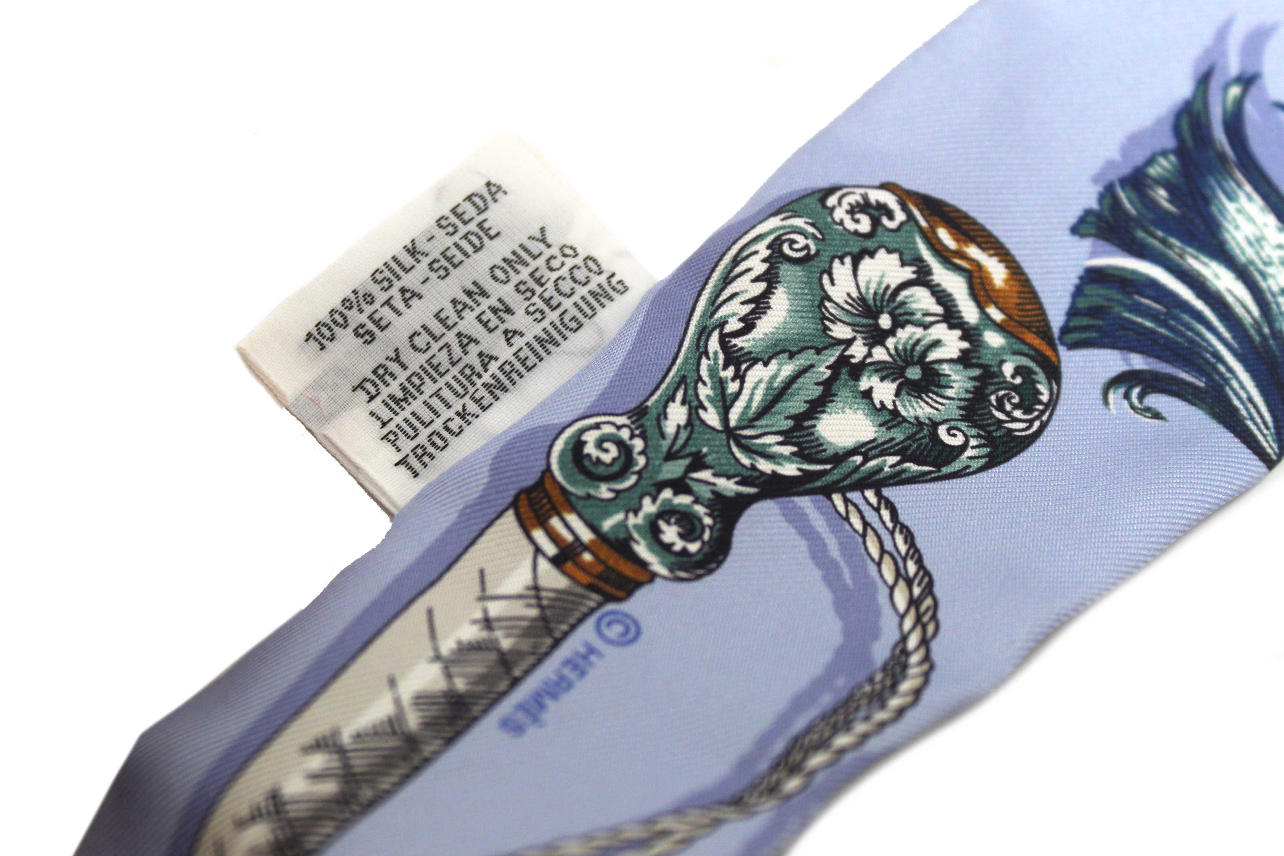 Authentic Hermes Blue Silk Cavalcades Twilly Bandeau Scarf