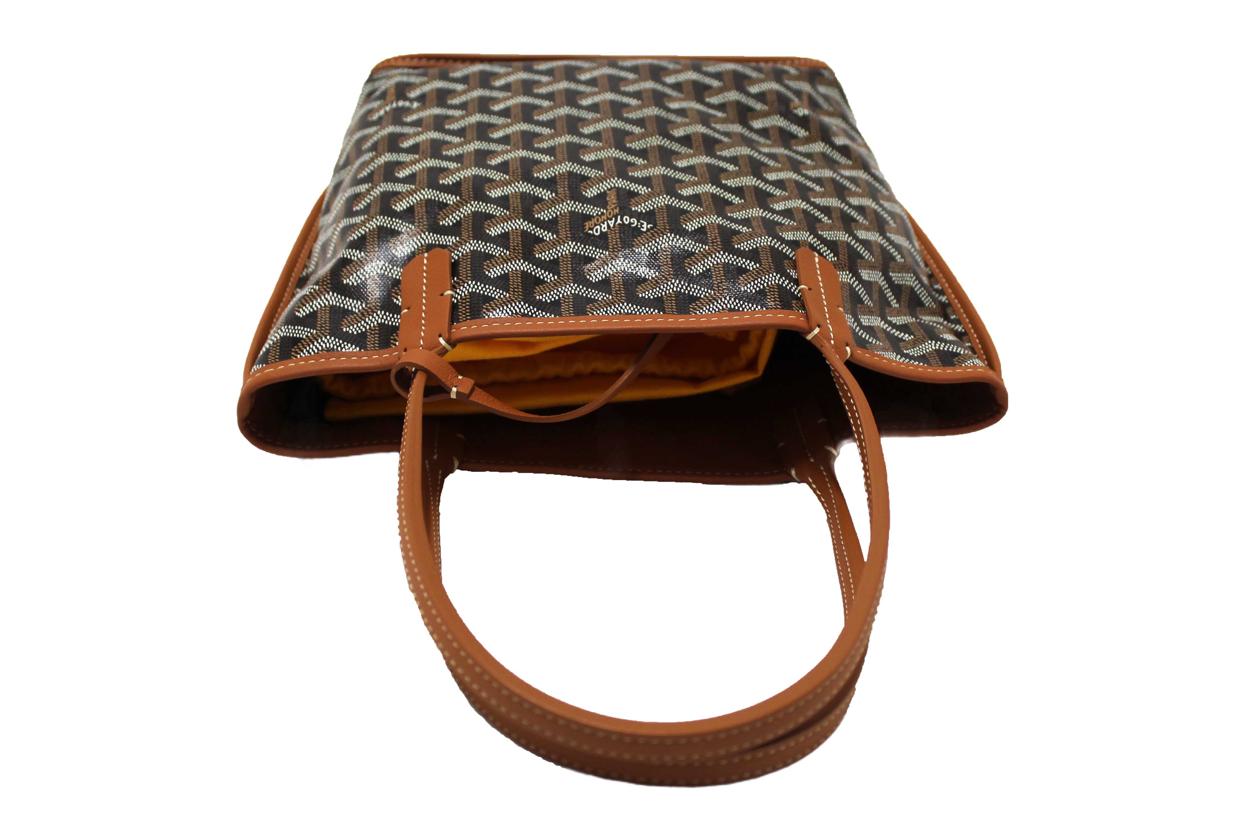 Authentic Goyard Black and Brown Goyardine Canvas Anjou Mini Tote Bag
