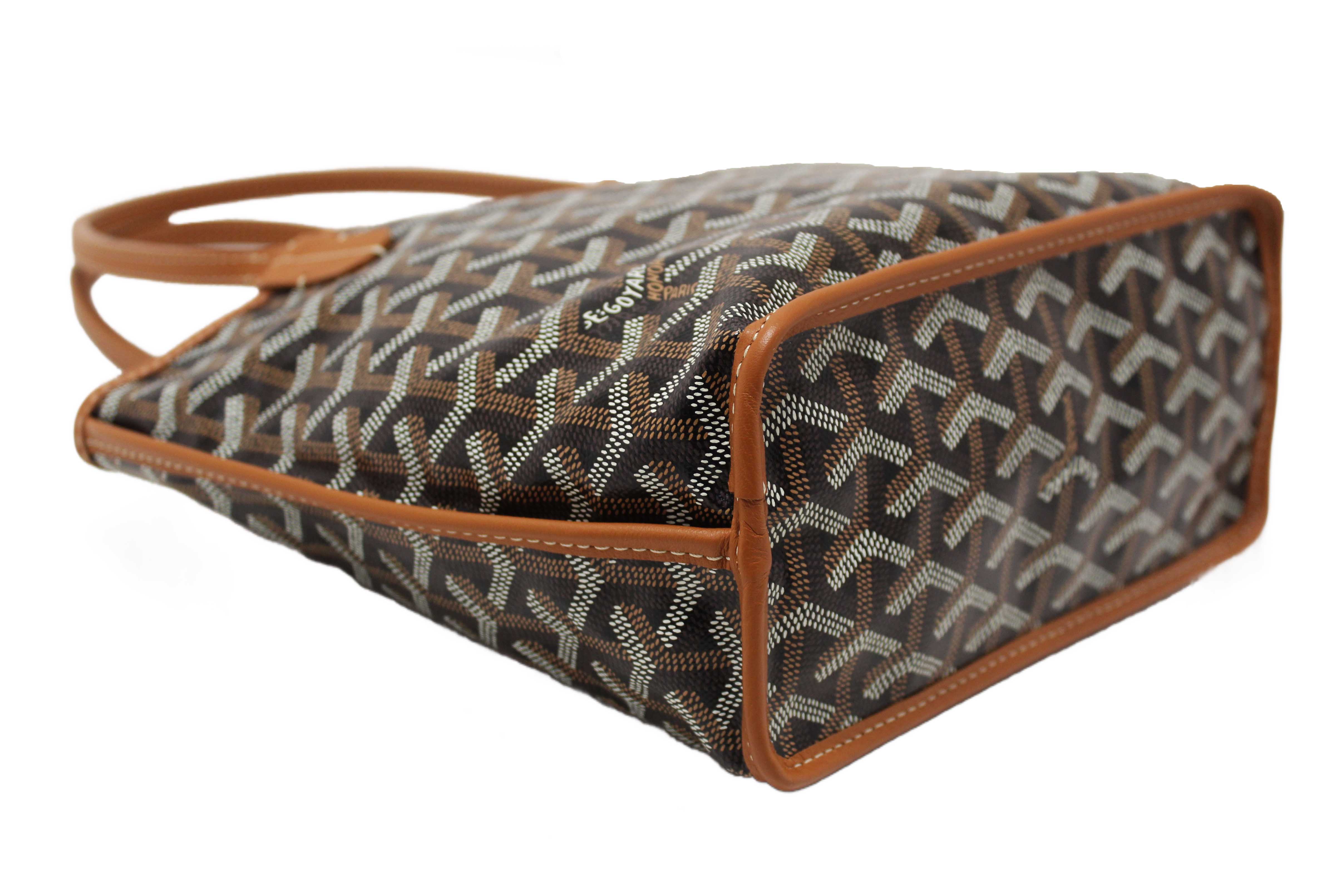 Authentic Goyard Black and Brown Goyardine Canvas Anjou Mini Tote Bag