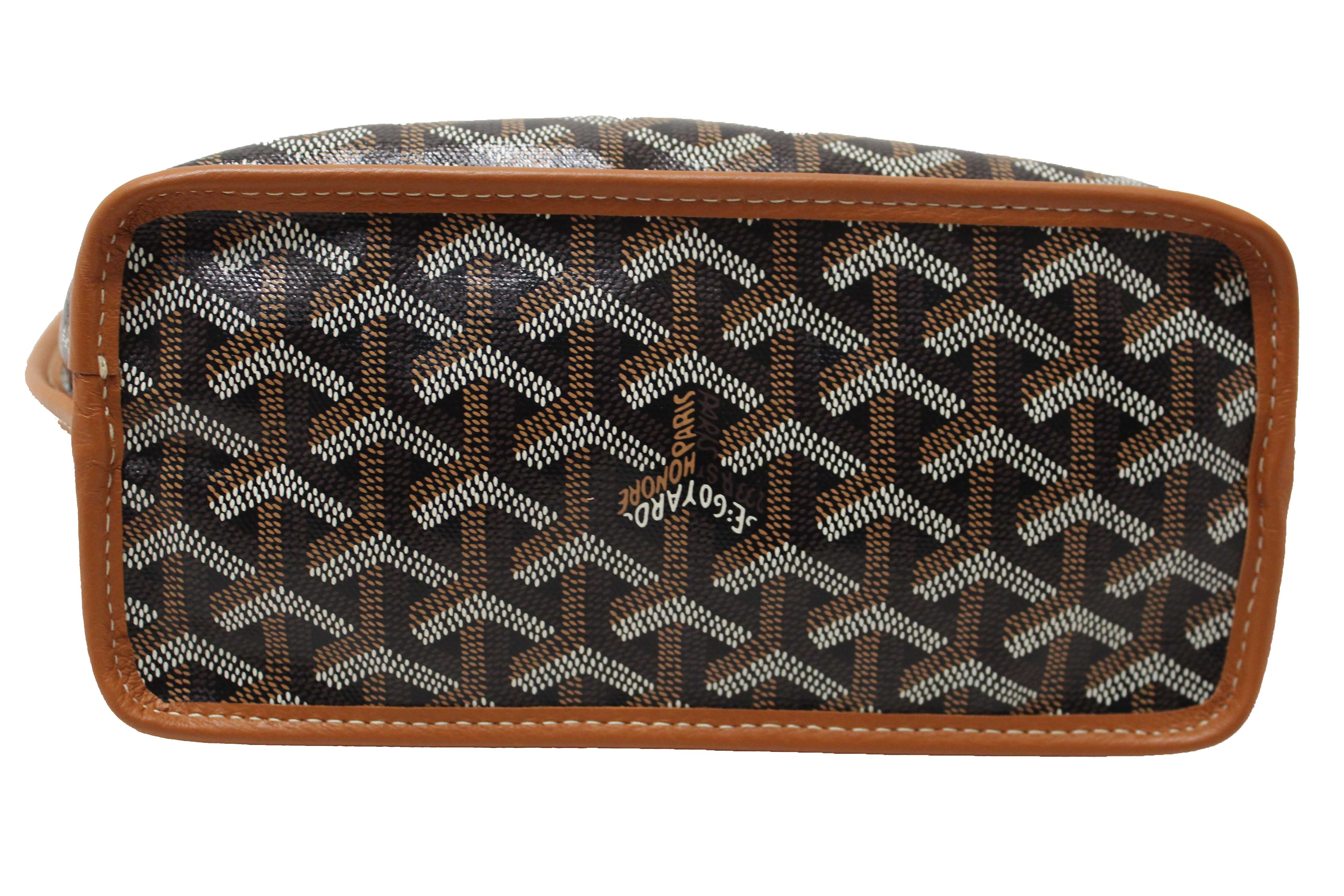 Authentic Goyard Black and Brown Goyardine Canvas Anjou Mini Tote Bag