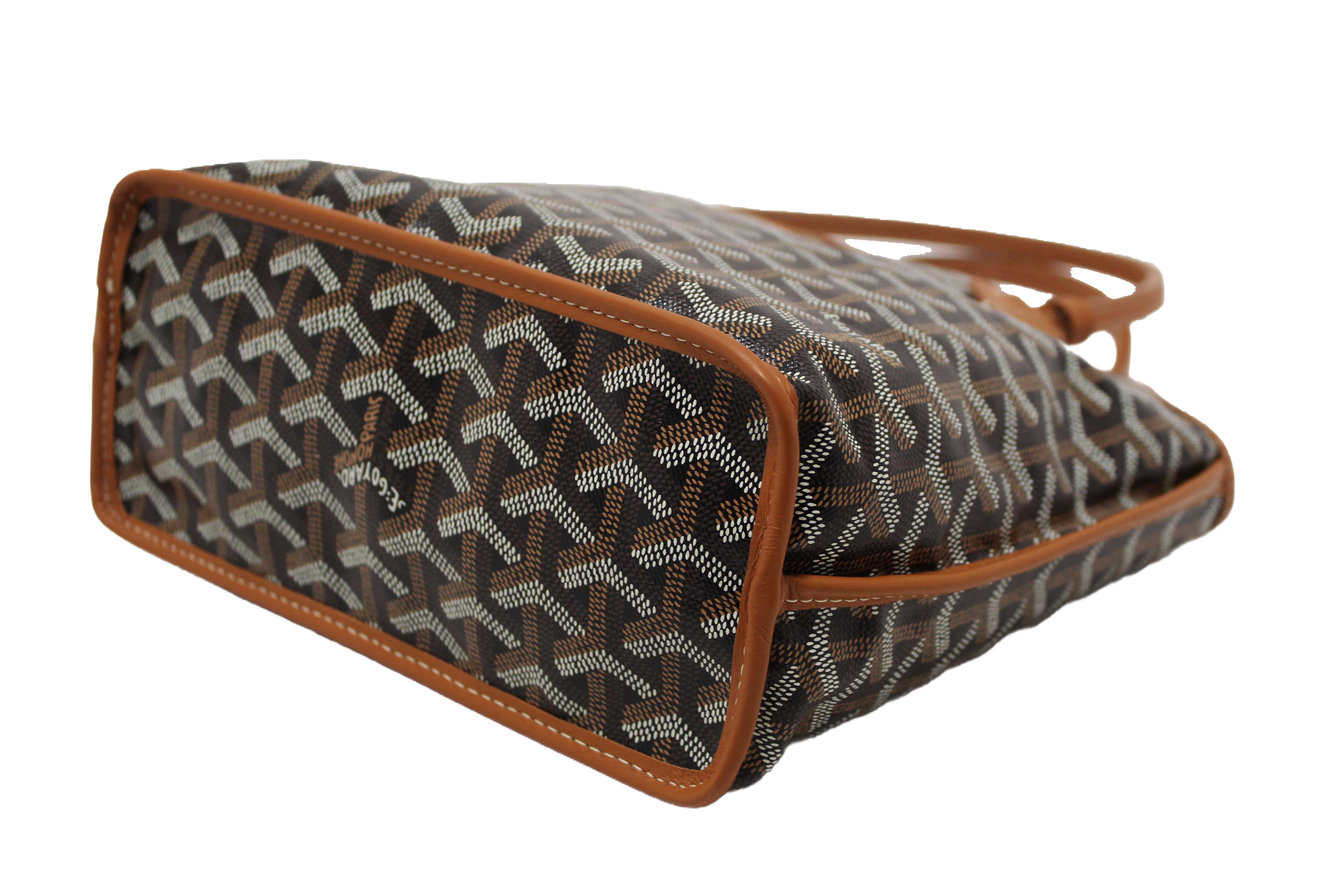 Authentic Goyard Black and Brown Goyardine Canvas Anjou Mini Tote Bag