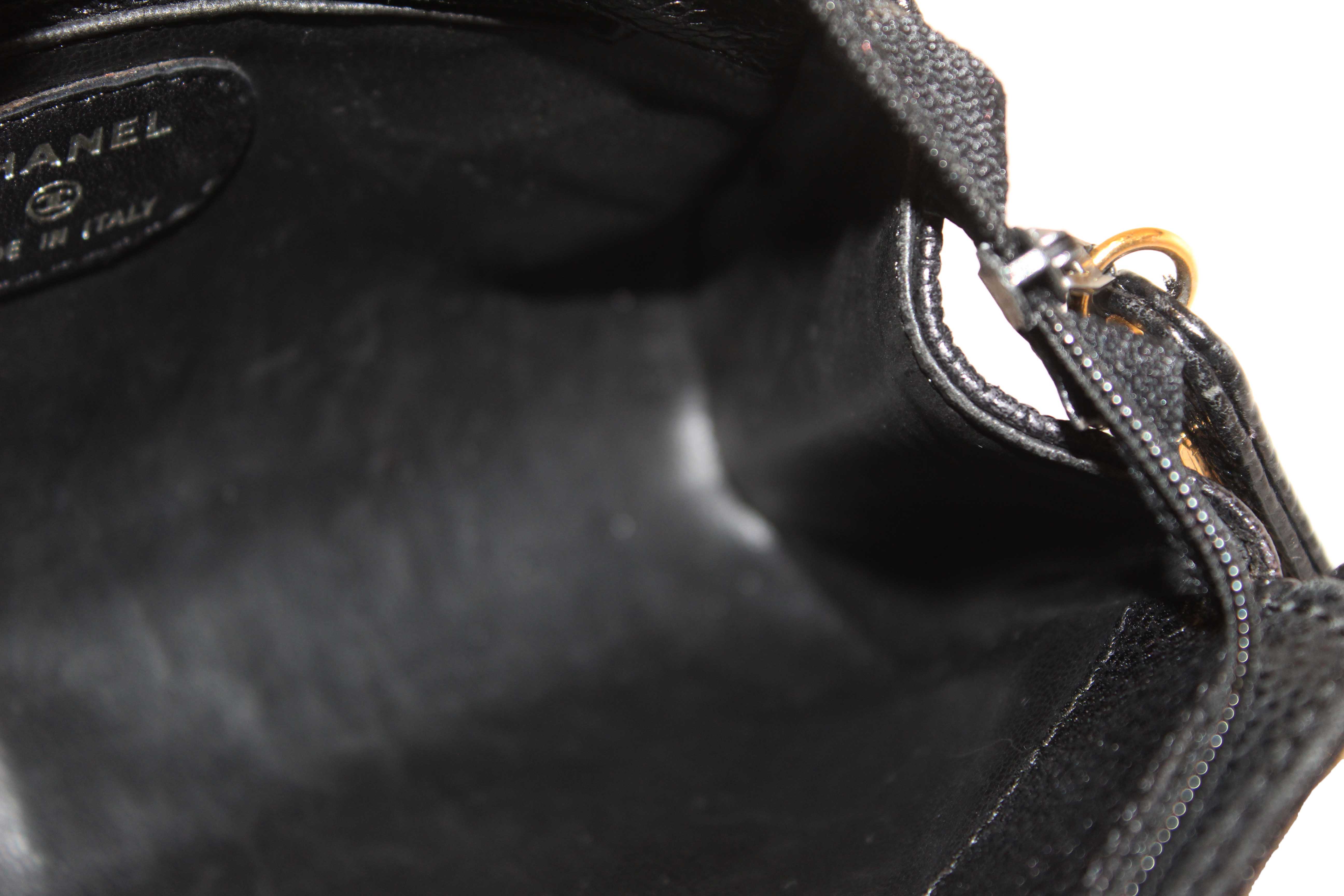 Authentic Chanel Vintage CC Black Caviar Leather Small Party Mini Shoulder Bag