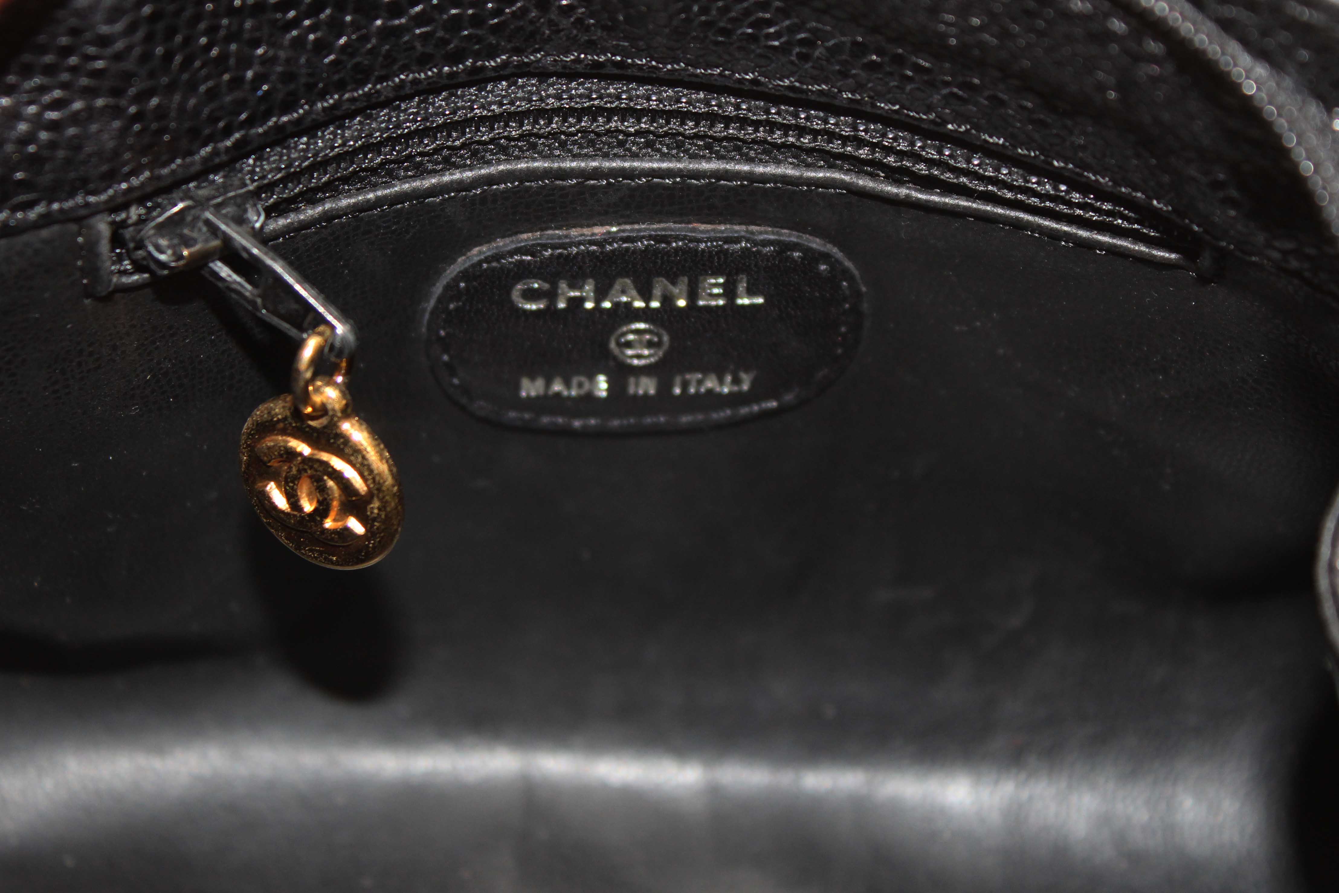 Authentic Chanel Vintage CC Black Caviar Leather Small Party Mini Shoulder Bag