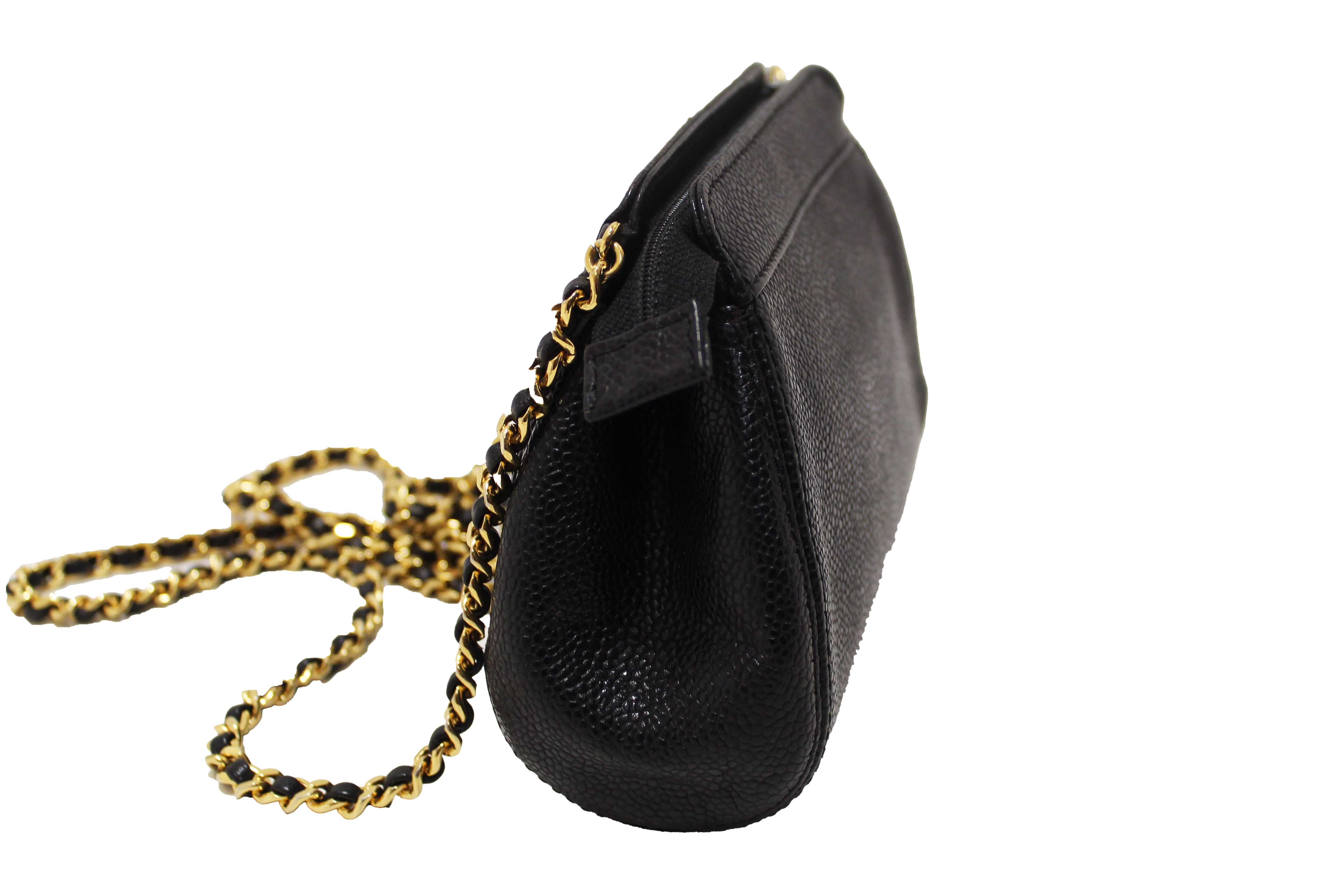 Authentic Chanel Vintage CC Black Caviar Leather Small Party Mini Shoulder Bag