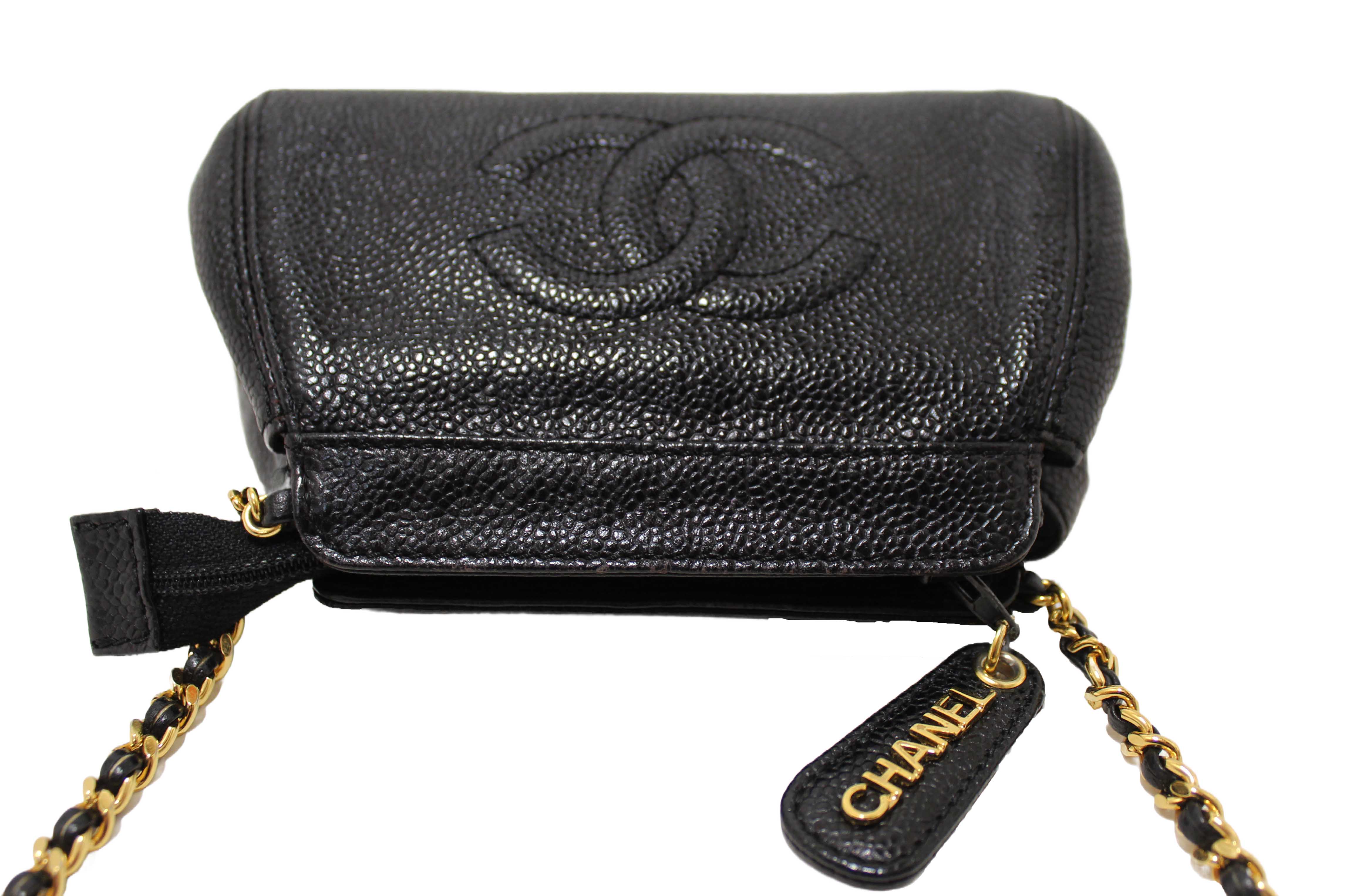 Authentic Chanel Vintage CC Black Caviar Leather Small Party Mini Shoulder Bag