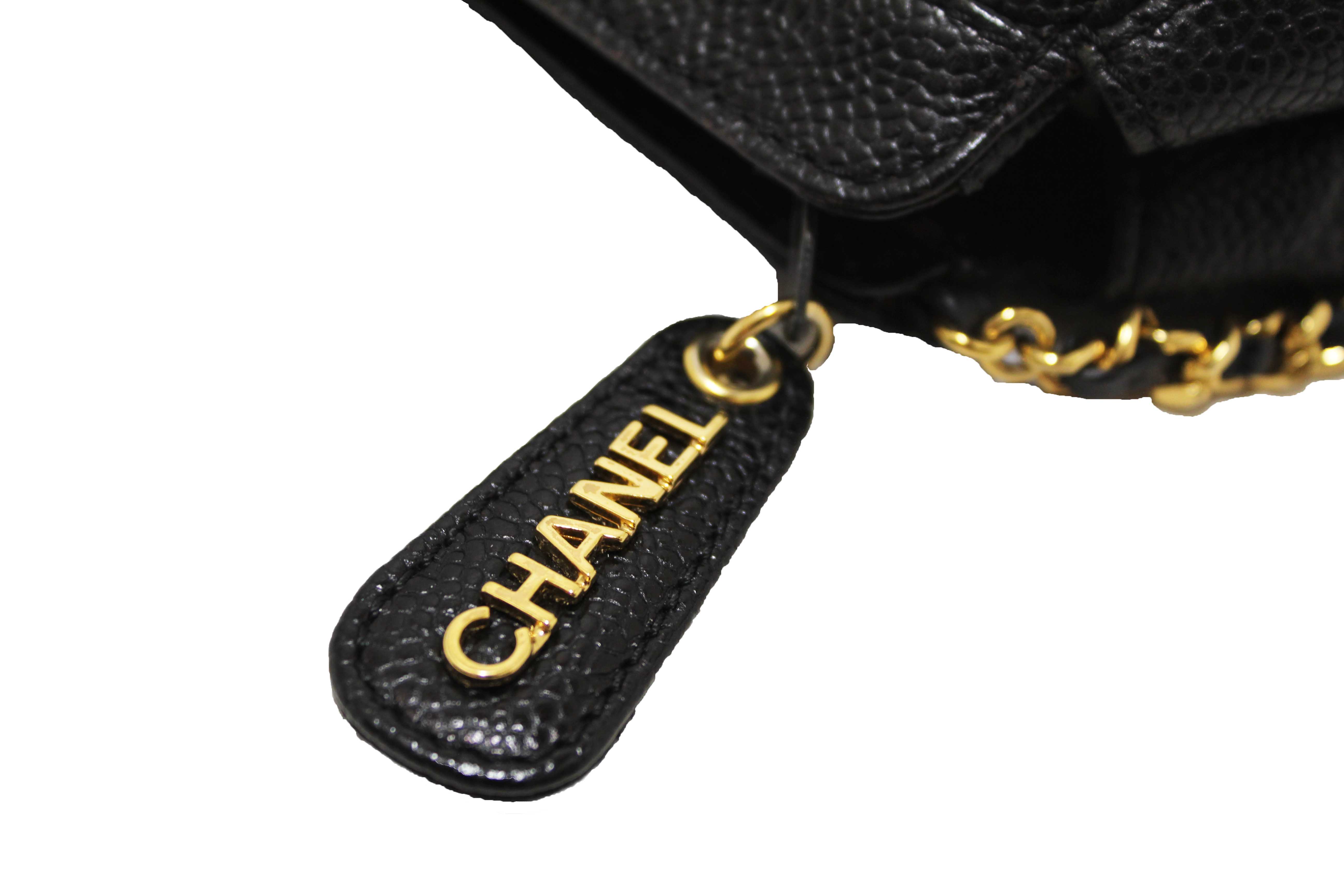 Authentic Chanel Vintage CC Black Caviar Leather Small Party Mini Shoulder Bag
