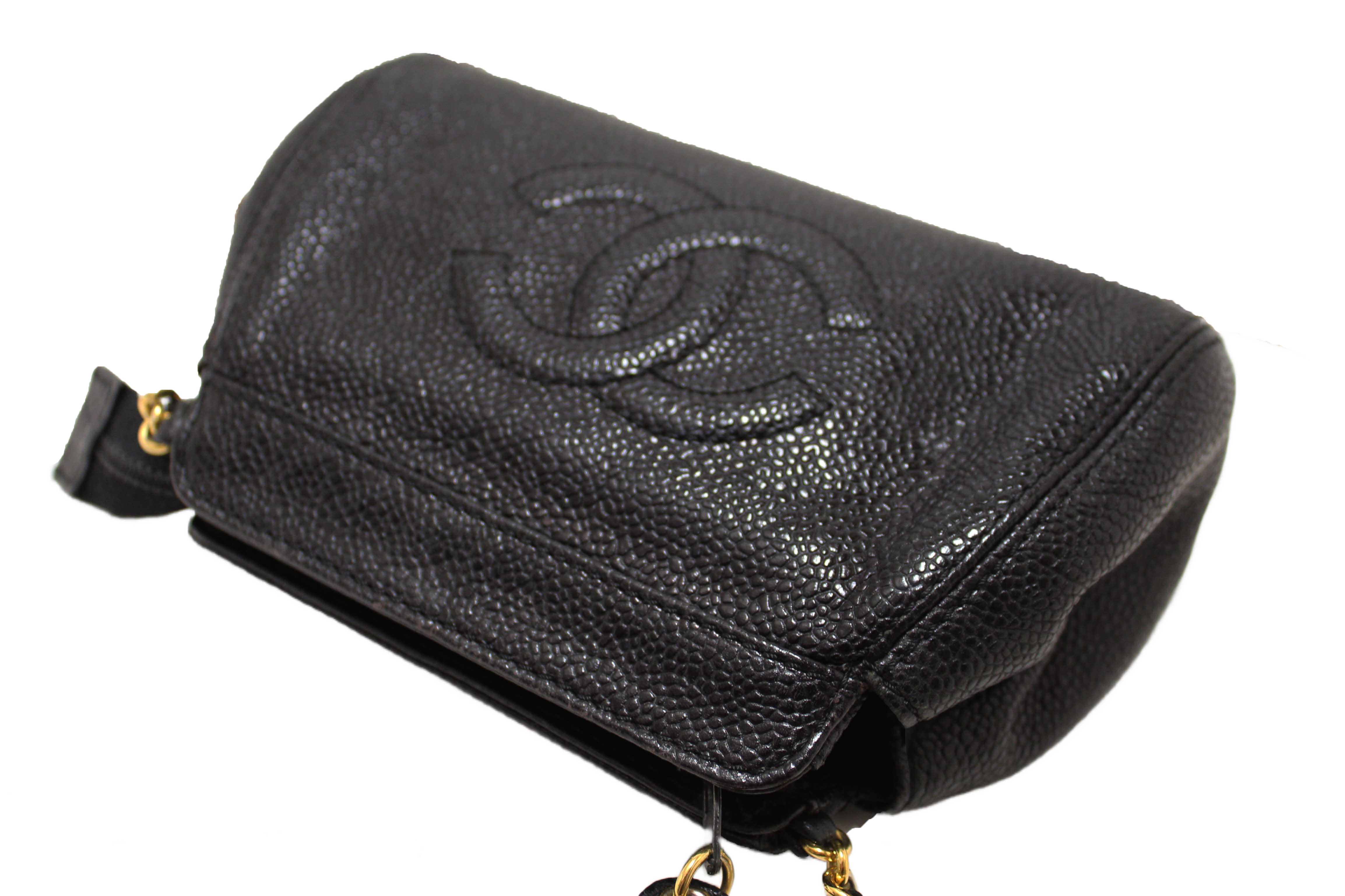 Authentic Chanel Vintage CC Black Caviar Leather Small Party Mini Shoulder Bag