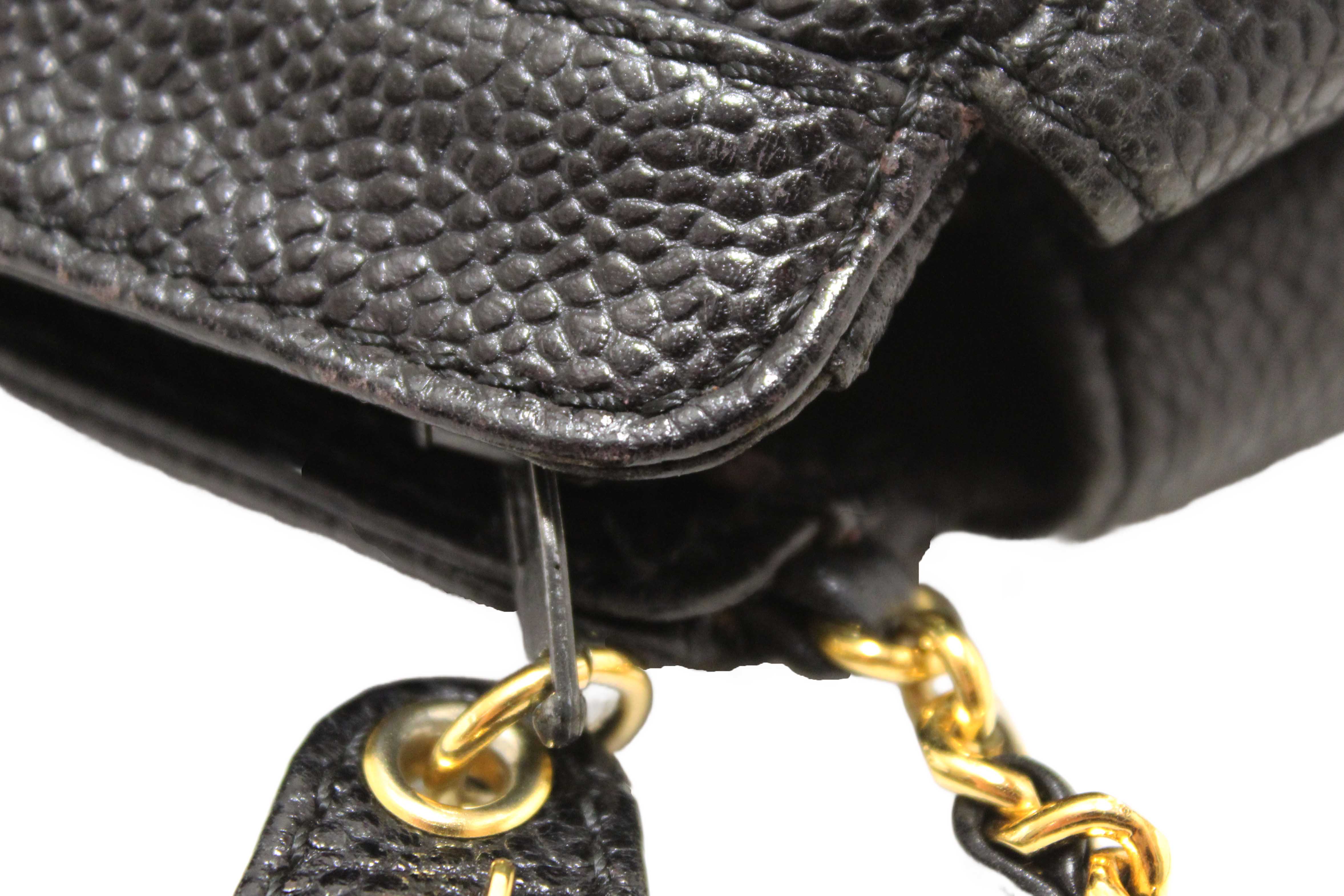 Authentic Chanel Vintage CC Black Caviar Leather Small Party Mini Shoulder Bag
