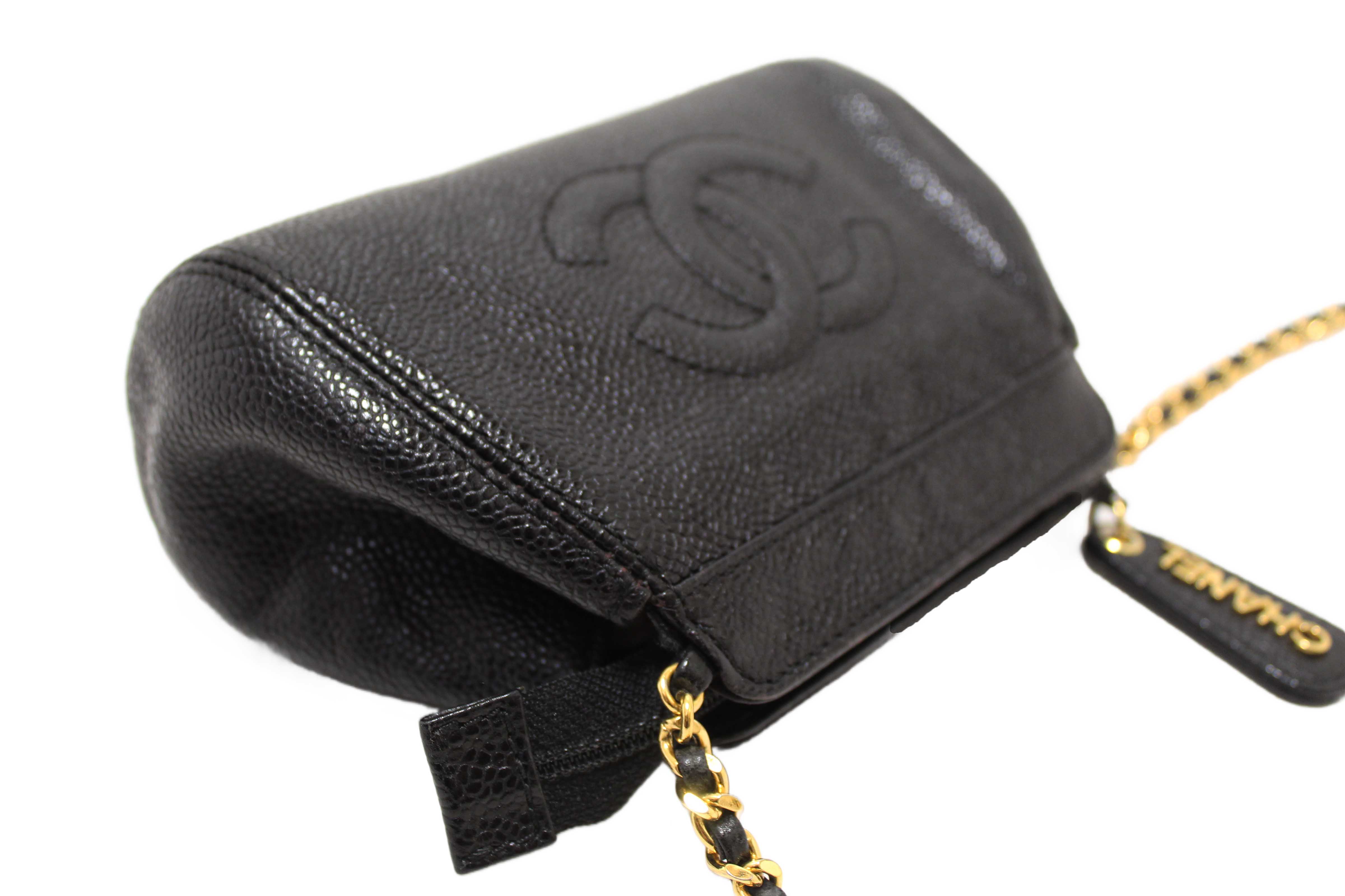 Authentic Chanel Vintage CC Black Caviar Leather Small Party Mini Shoulder Bag