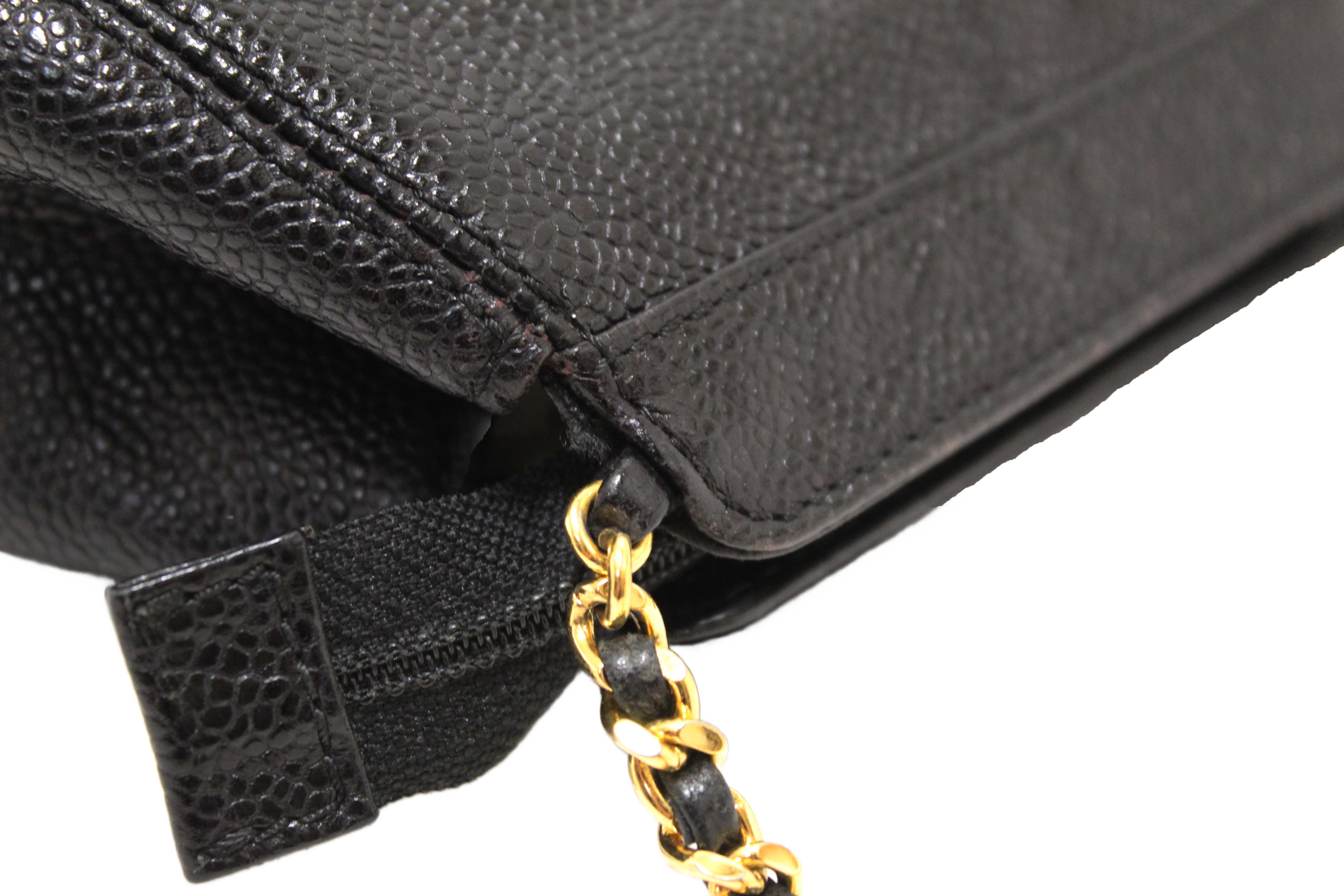 Authentic Chanel Vintage CC Black Caviar Leather Small Party Mini Shoulder Bag