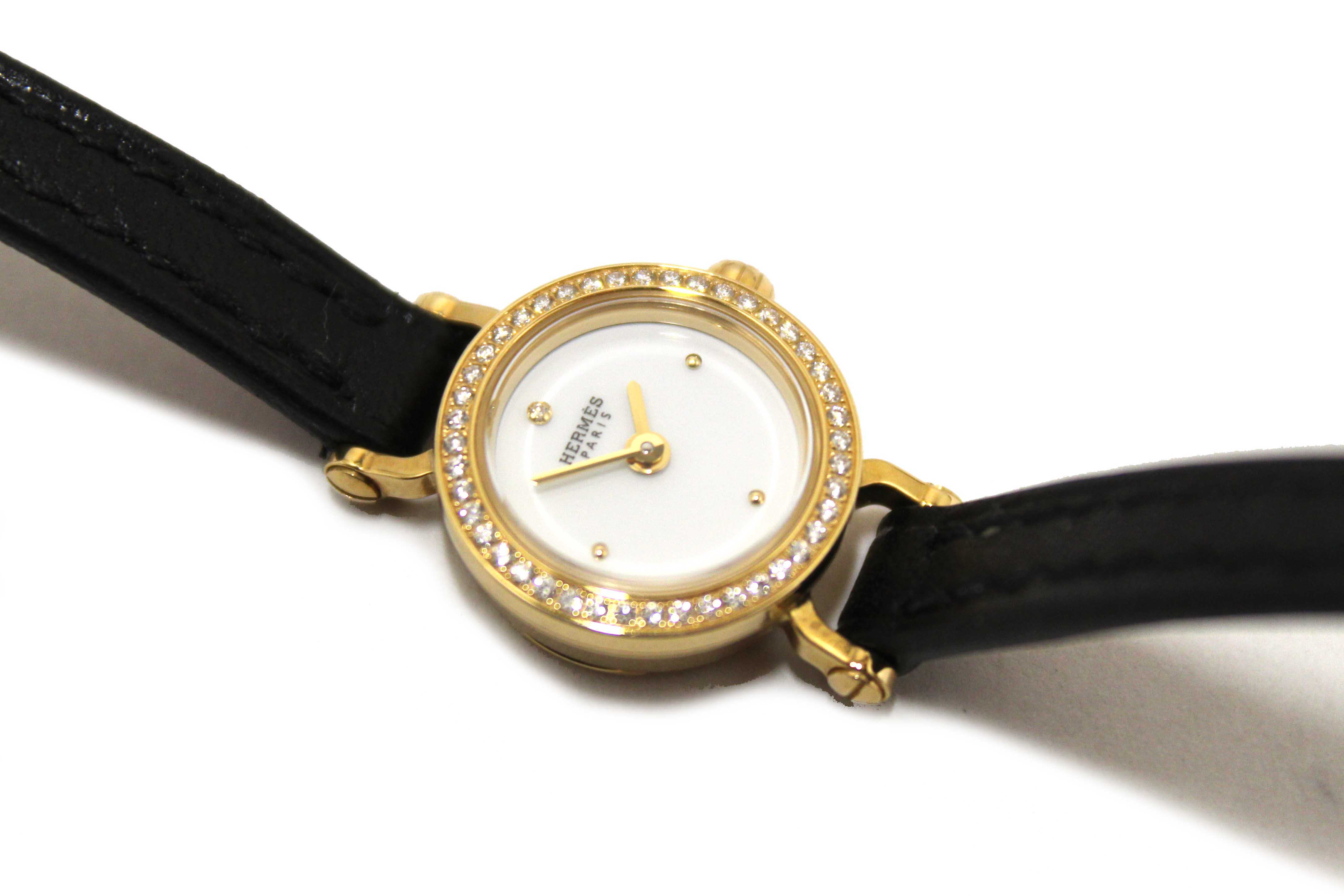 Authentic New Hermes Faubourg Diamond Mini Yellow Gold Leather Strap Watch