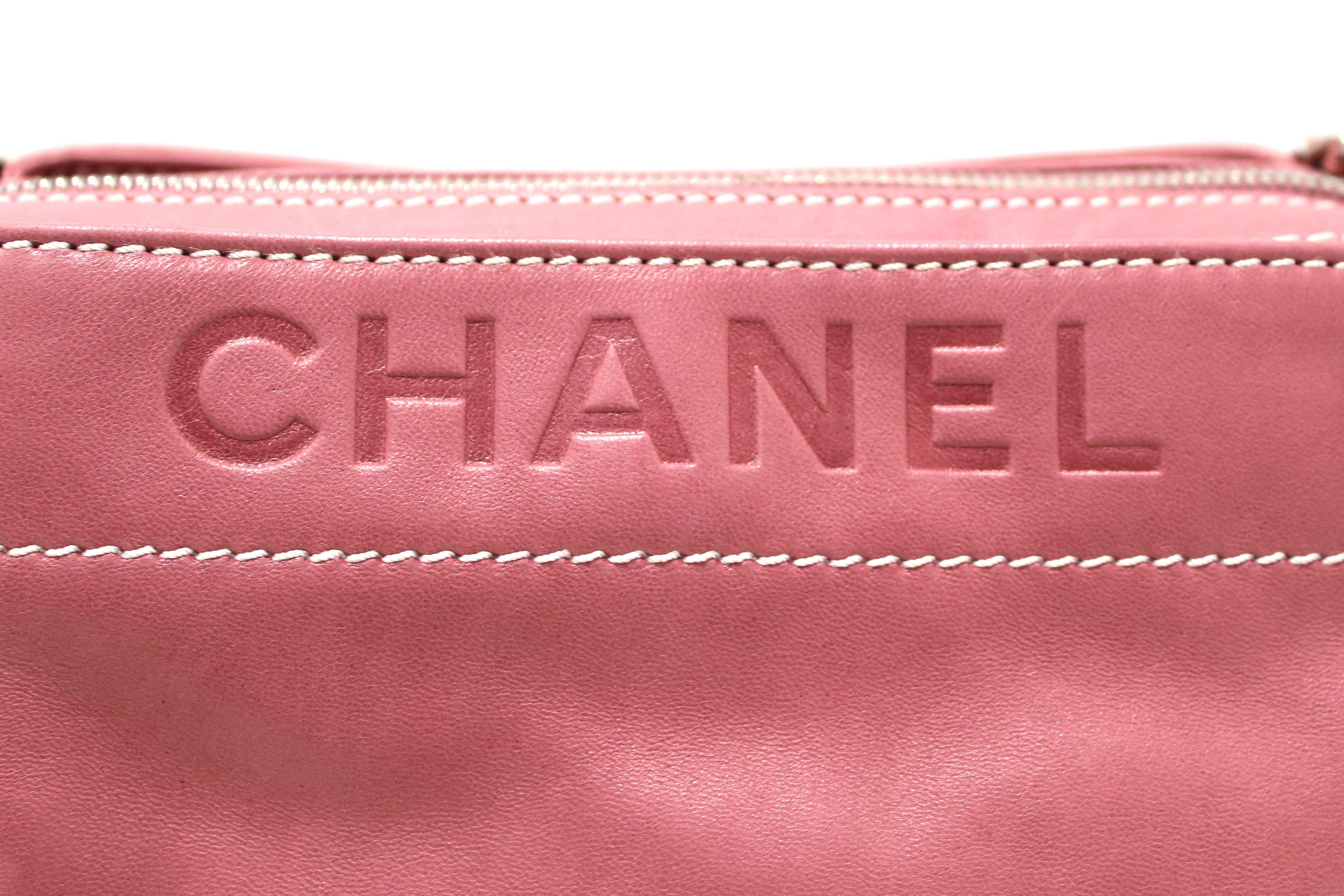 Authentic Chanel Pink Lambskin Leather Shoulder Bag