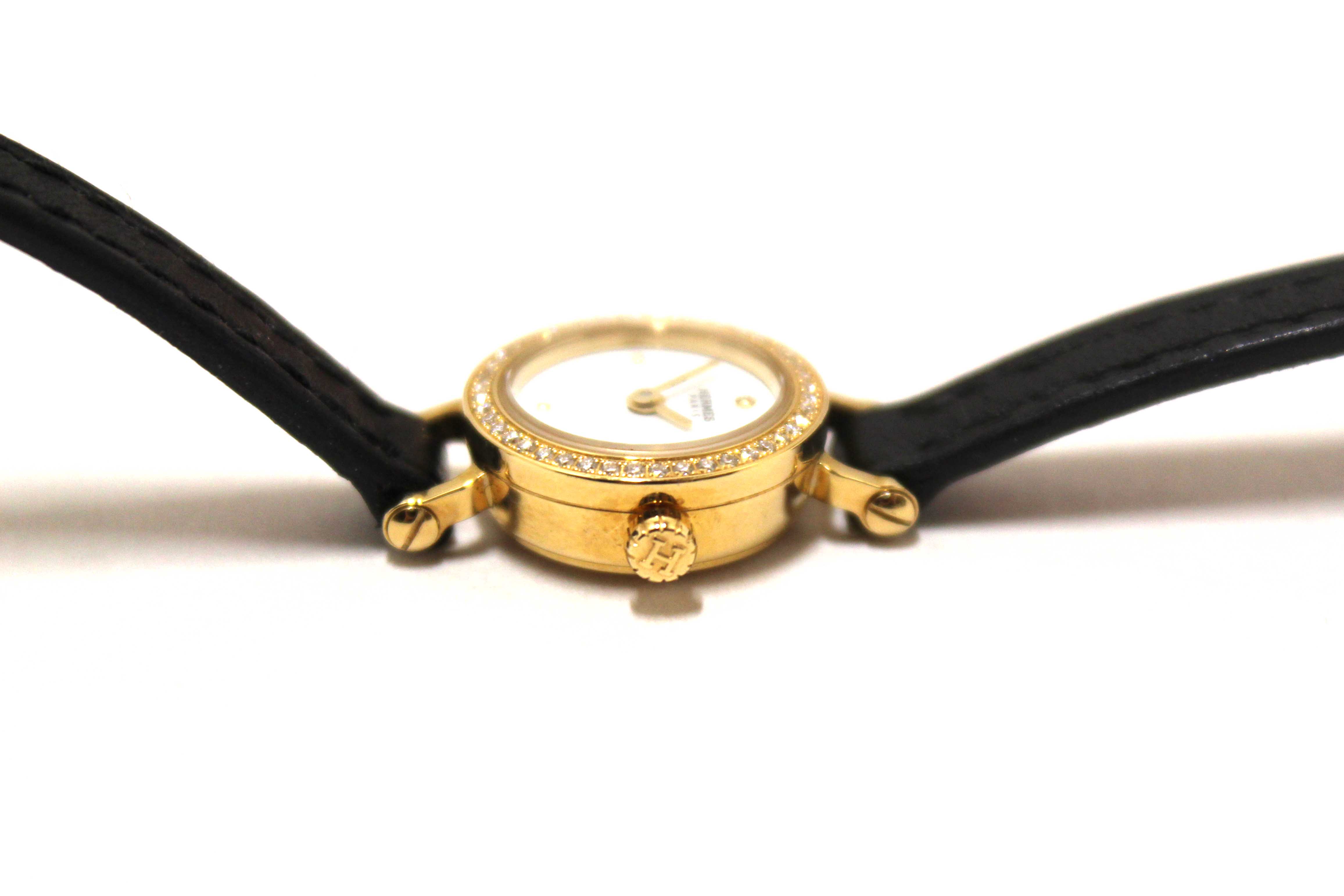 Authentic New Hermes Faubourg Diamond Mini Yellow Gold Leather Strap Watch