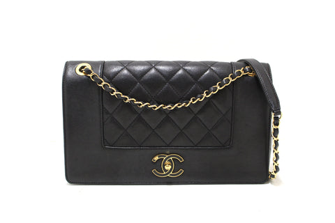 Authentic Chanel Black Quilted Goatskin Leather Large Mademoiselle Flap Bag
