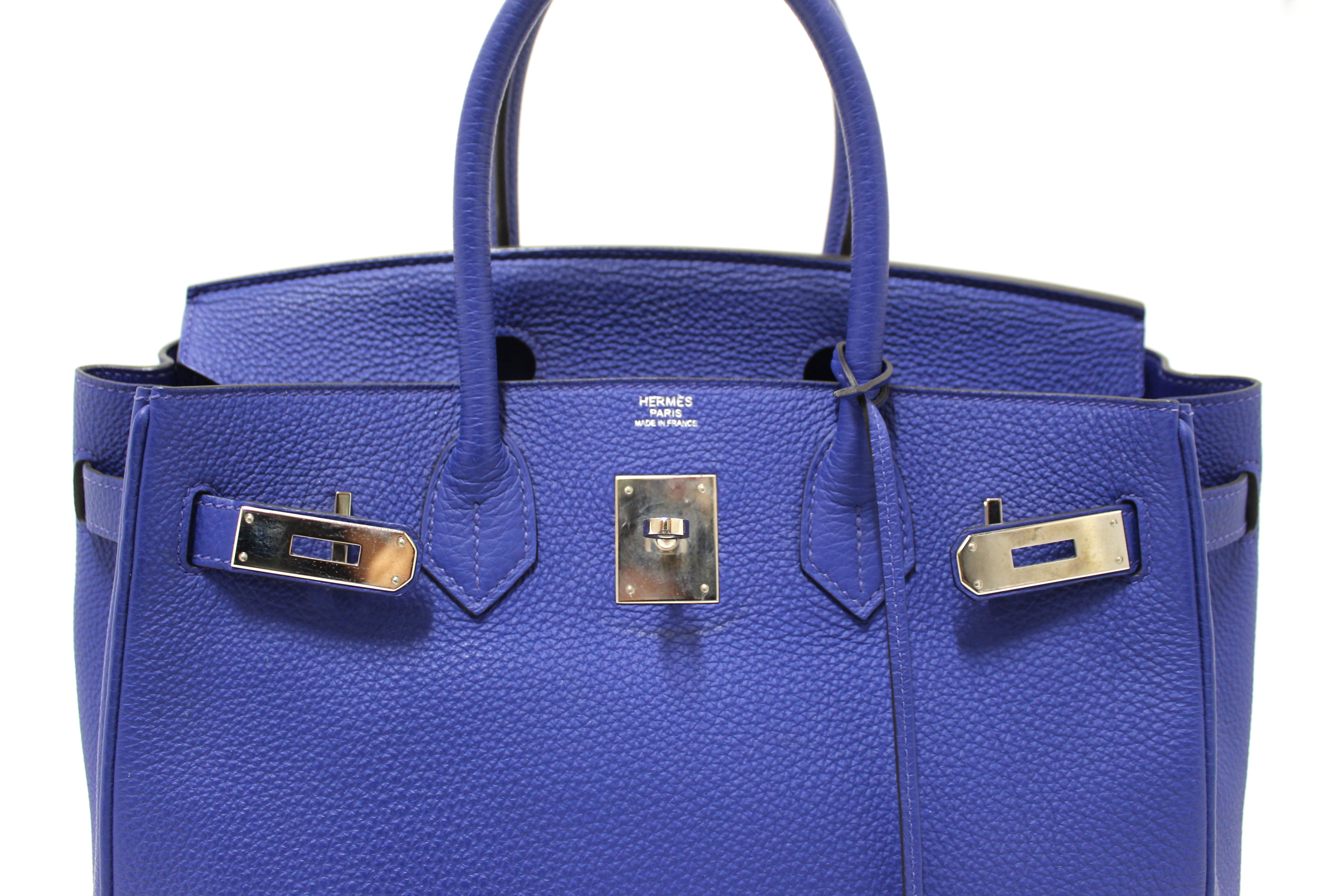 Authentic Hermes Bleu  Electrique Togo Leather Birkin 30 Handbag