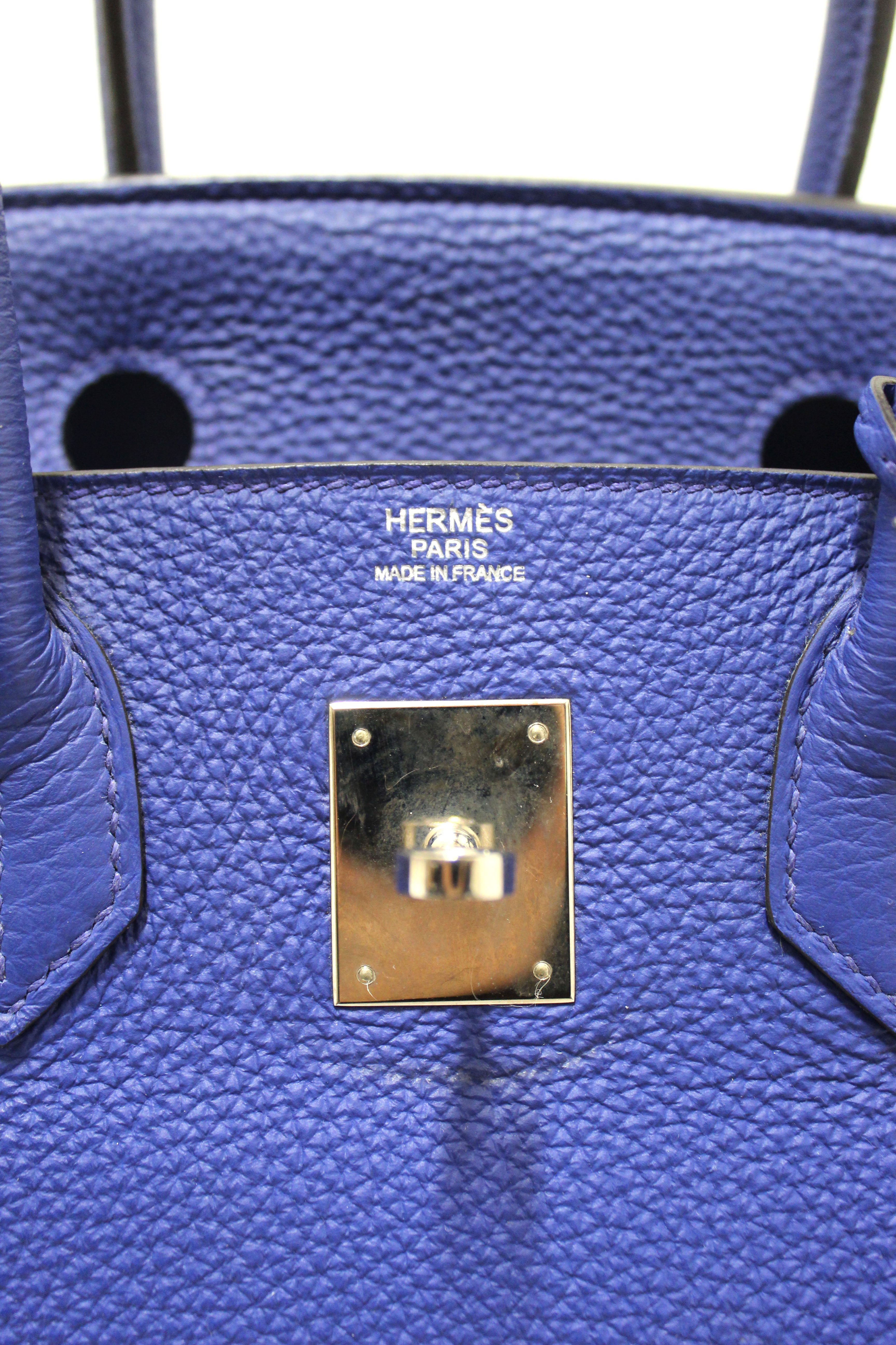 Authentic Hermes Bleu  Electrique Togo Leather Birkin 30 Handbag