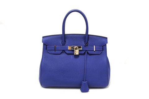 Authentic Hermes Bleu  Electrique Togo Leather Birkin 30 Handbag