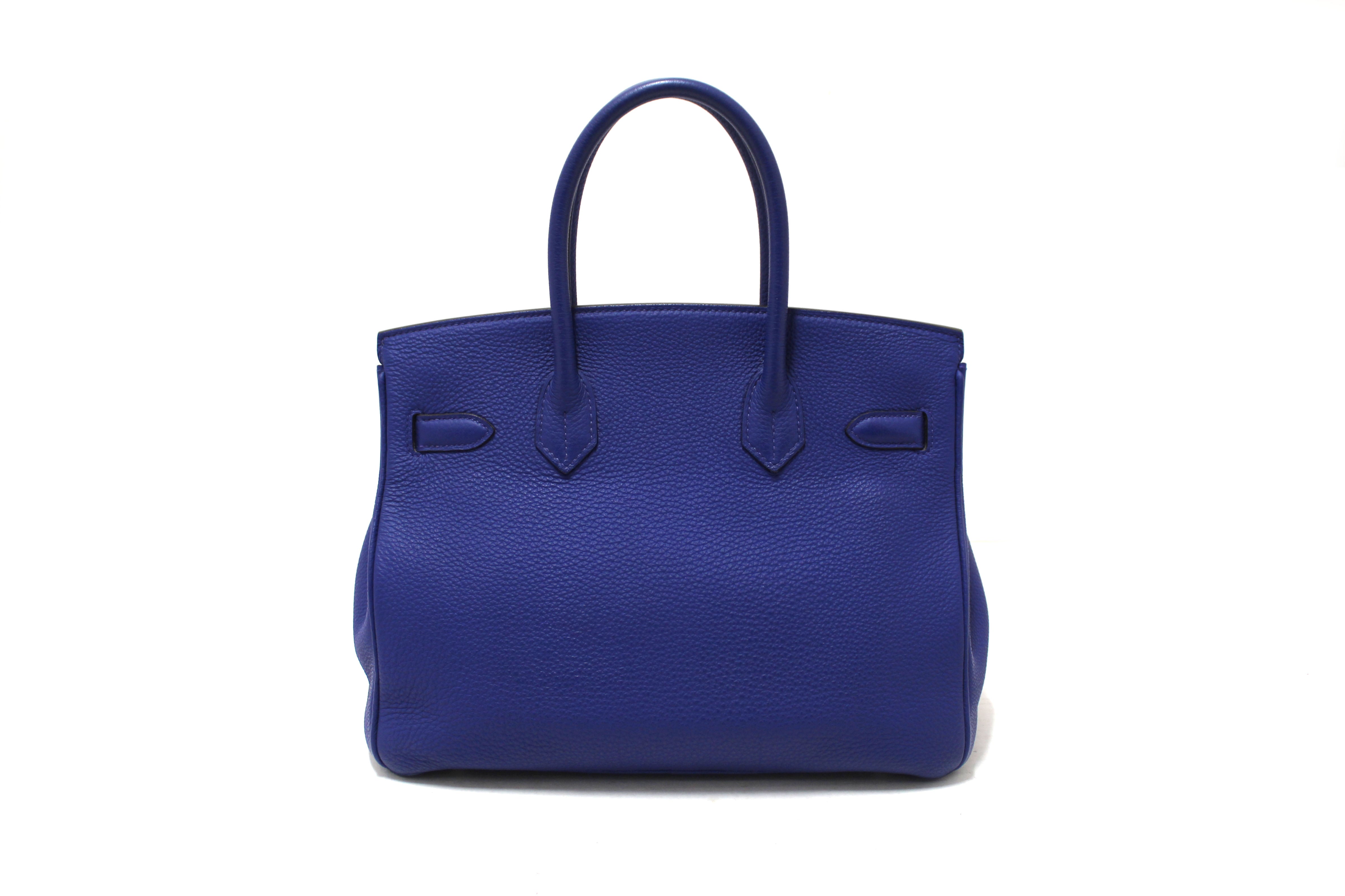 Authentic Hermes Bleu  Electrique Togo Leather Birkin 30 Handbag