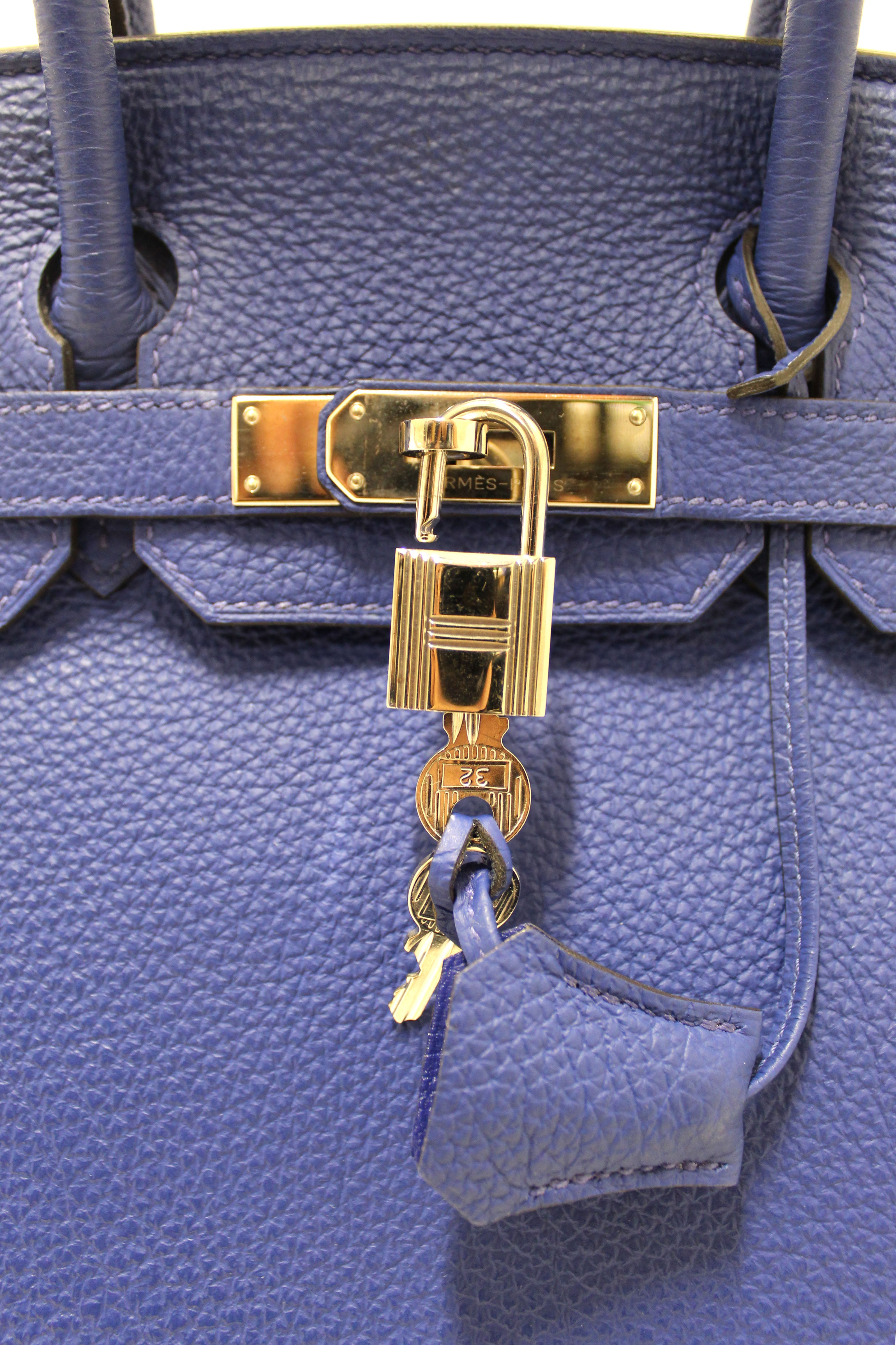 Authentic Hermes Bleu  Electrique Togo Leather Birkin 30 Handbag