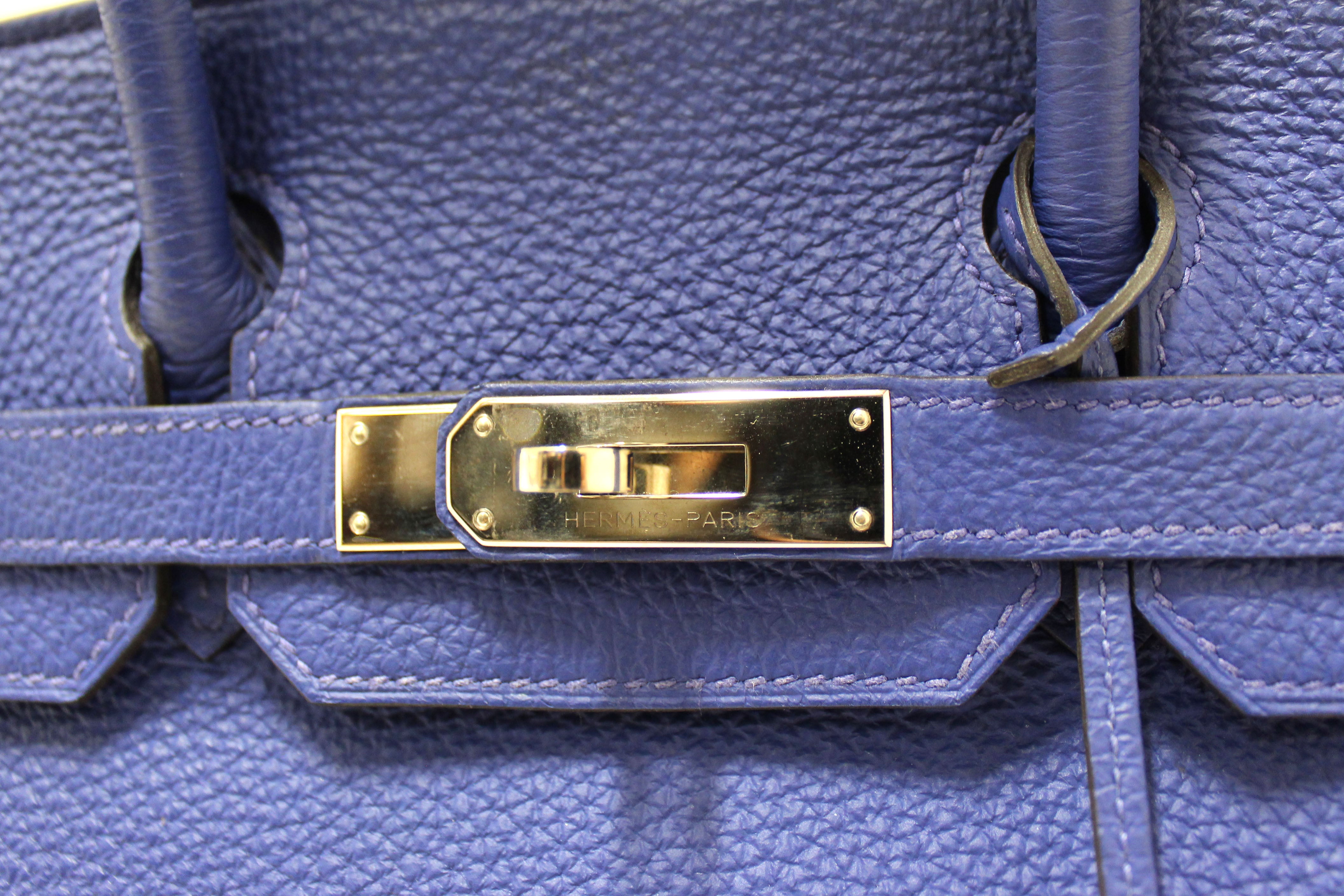 Authentic Hermes Bleu  Electrique Togo Leather Birkin 30 Handbag