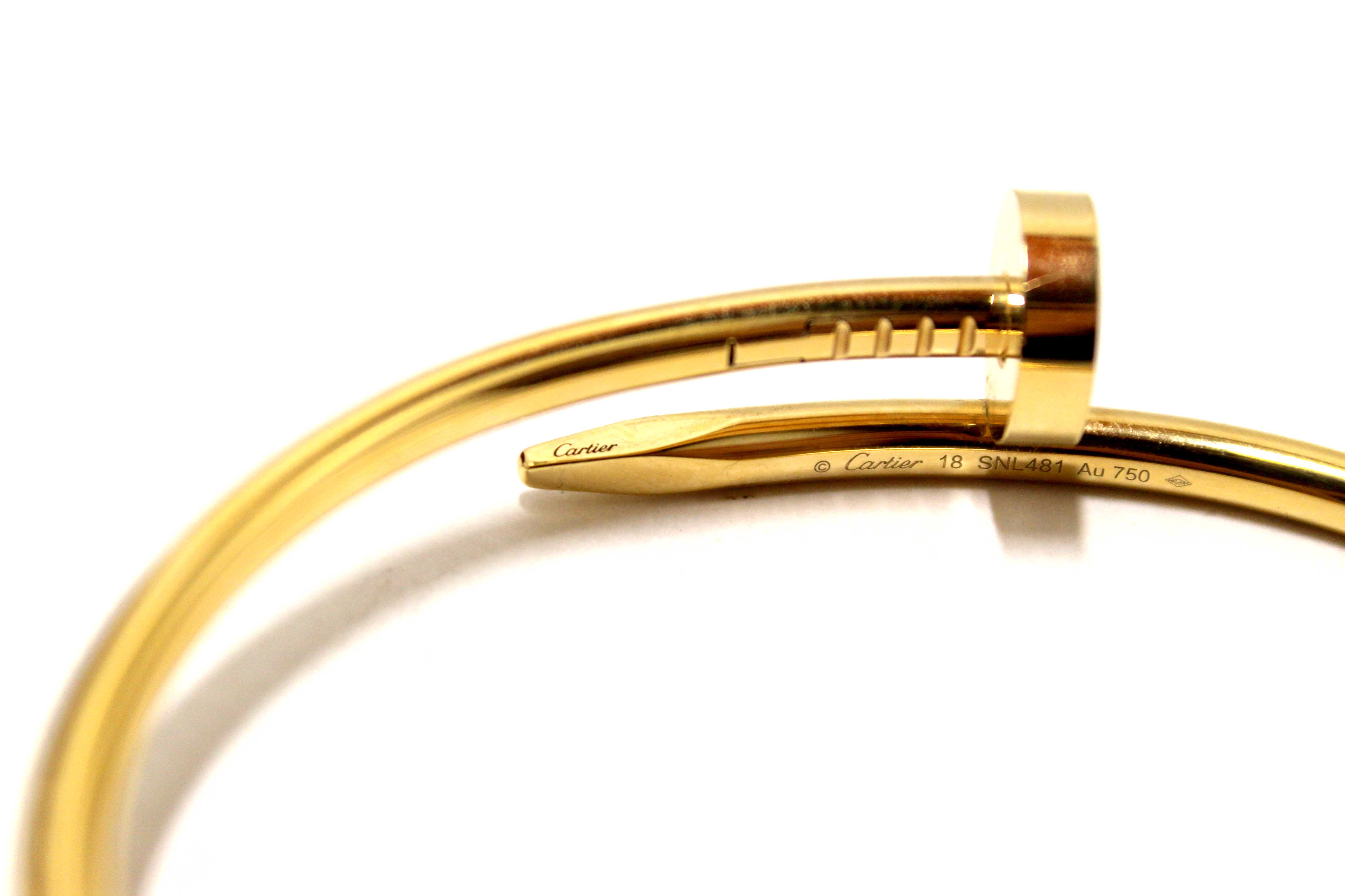 Authentic Cartier 18K Yellow Gold Classic ModelJuste Un Clou Bracelet Size 18