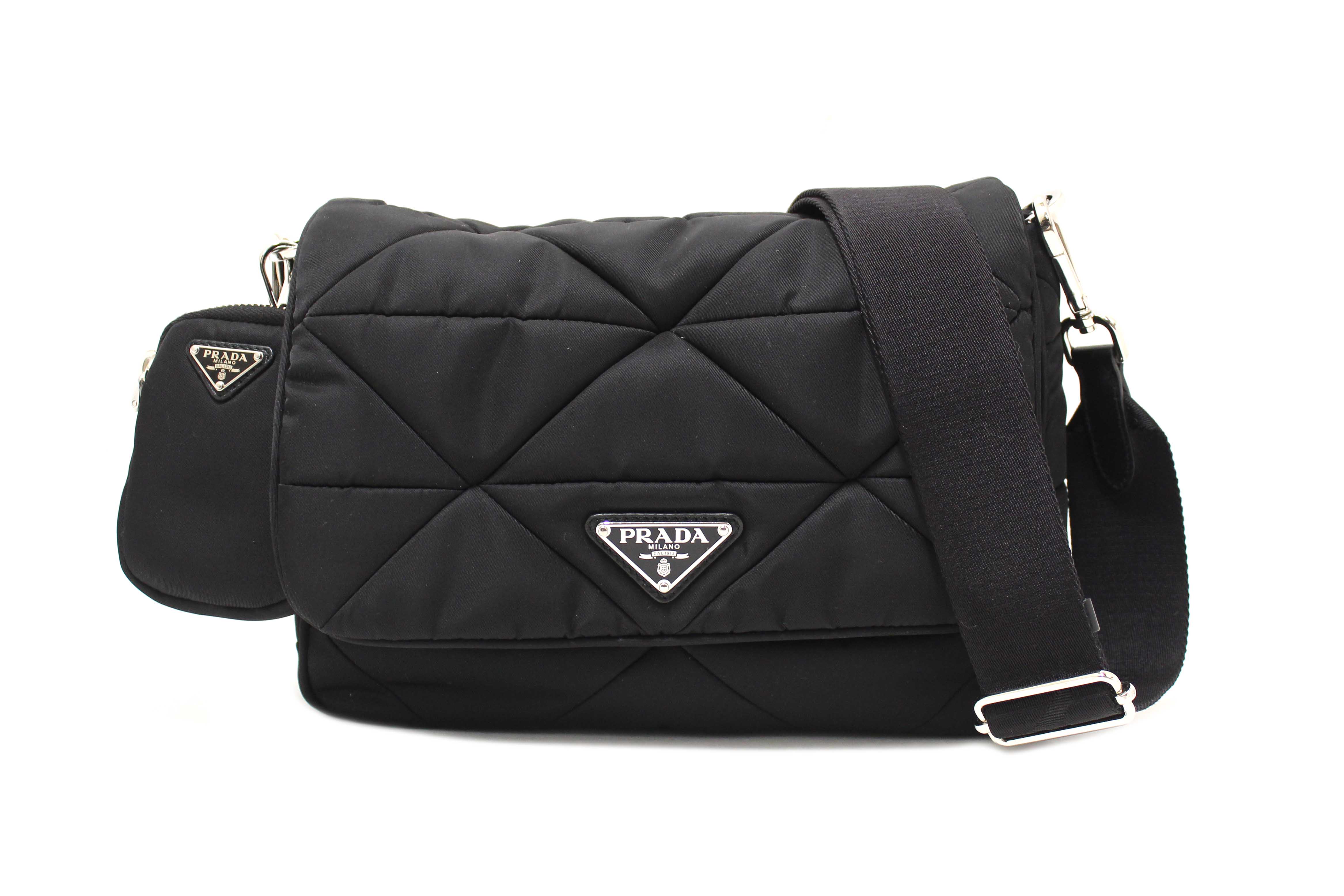 Authentic Prada Black Re-Nylon Padded Shoulder Bag