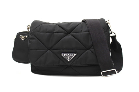 Authentic Prada Black Re-Nylon Padded Shoulder Bag