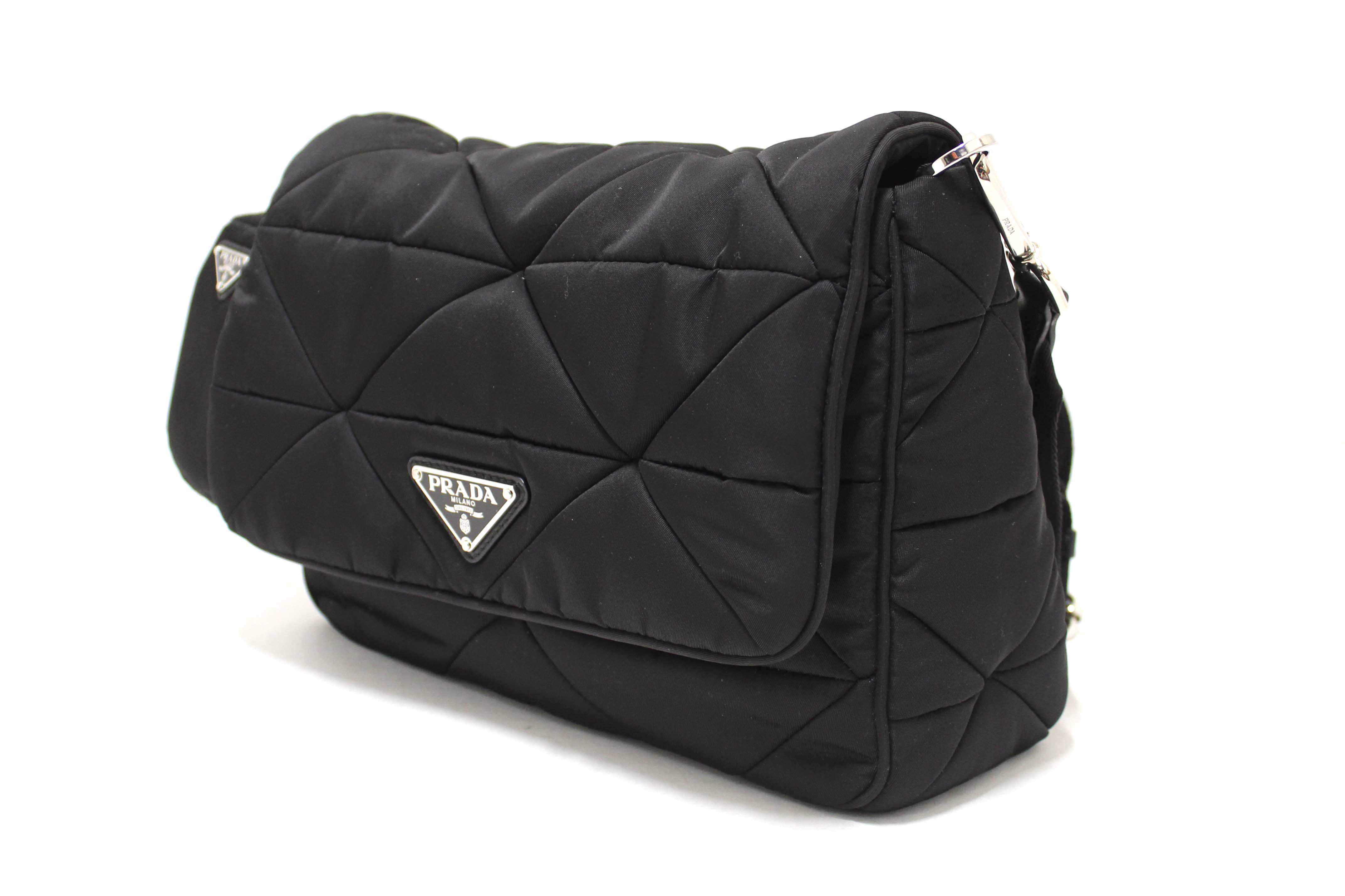 Authentic Prada Black Re-Nylon Padded Shoulder Bag