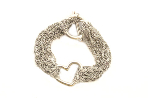 Authentic Tiffany & Co. Sterling Silver Open Heart Multi Strand Bracelet