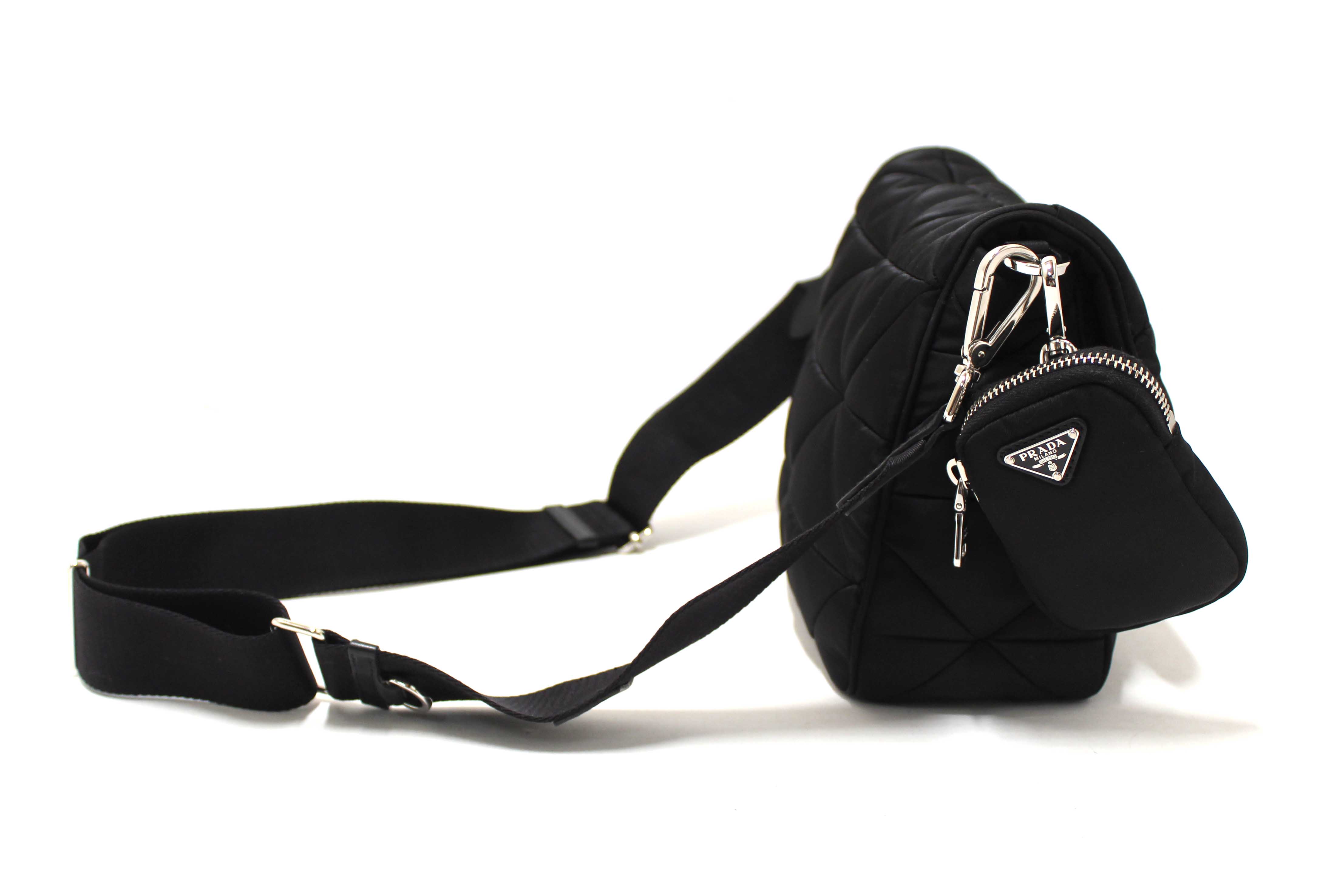 Authentic Prada Black Re-Nylon Padded Shoulder Bag