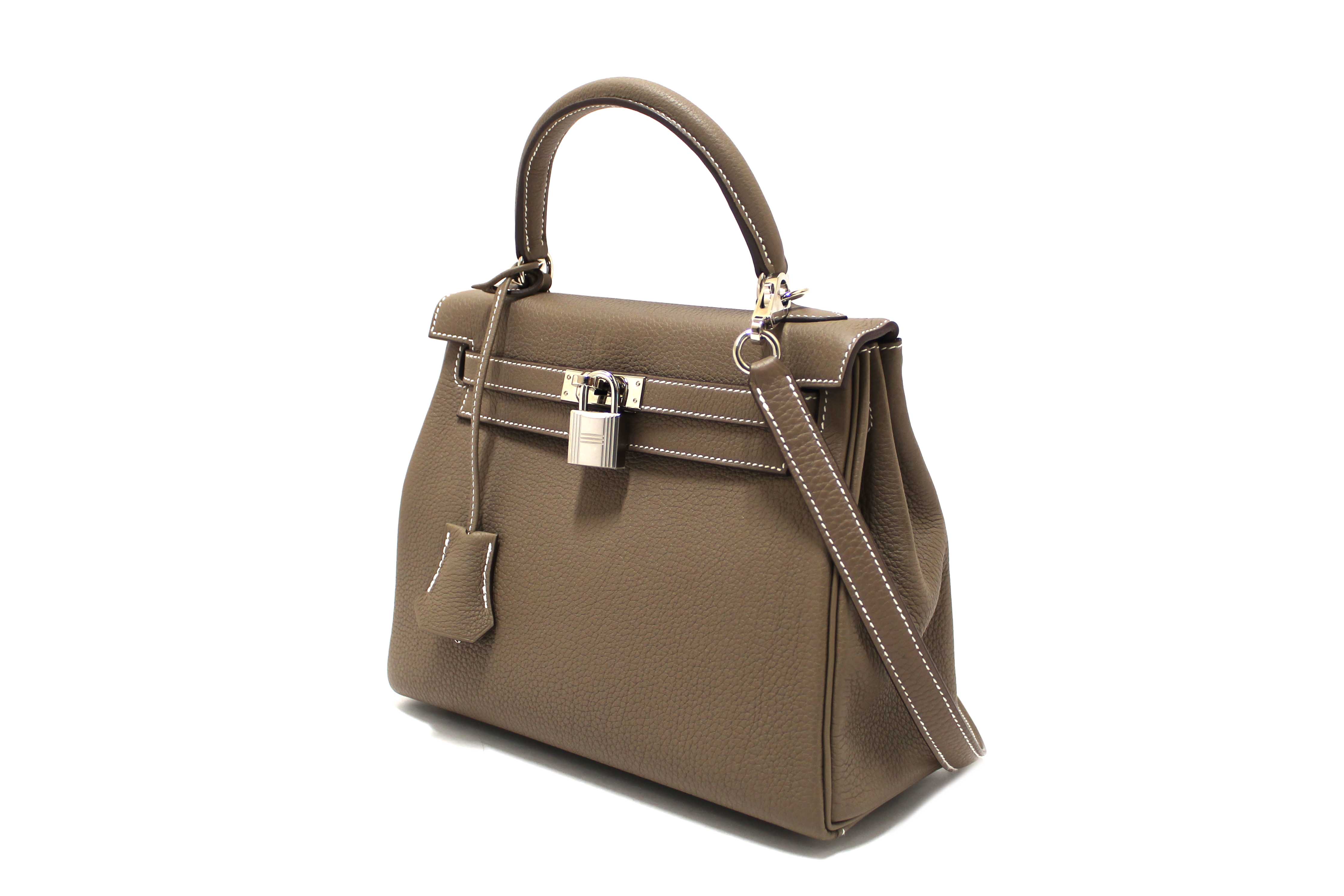 Authentic Hermes Etoupe Togo Leather Retourne Kelly 25 Handbag/Shoulder Bag