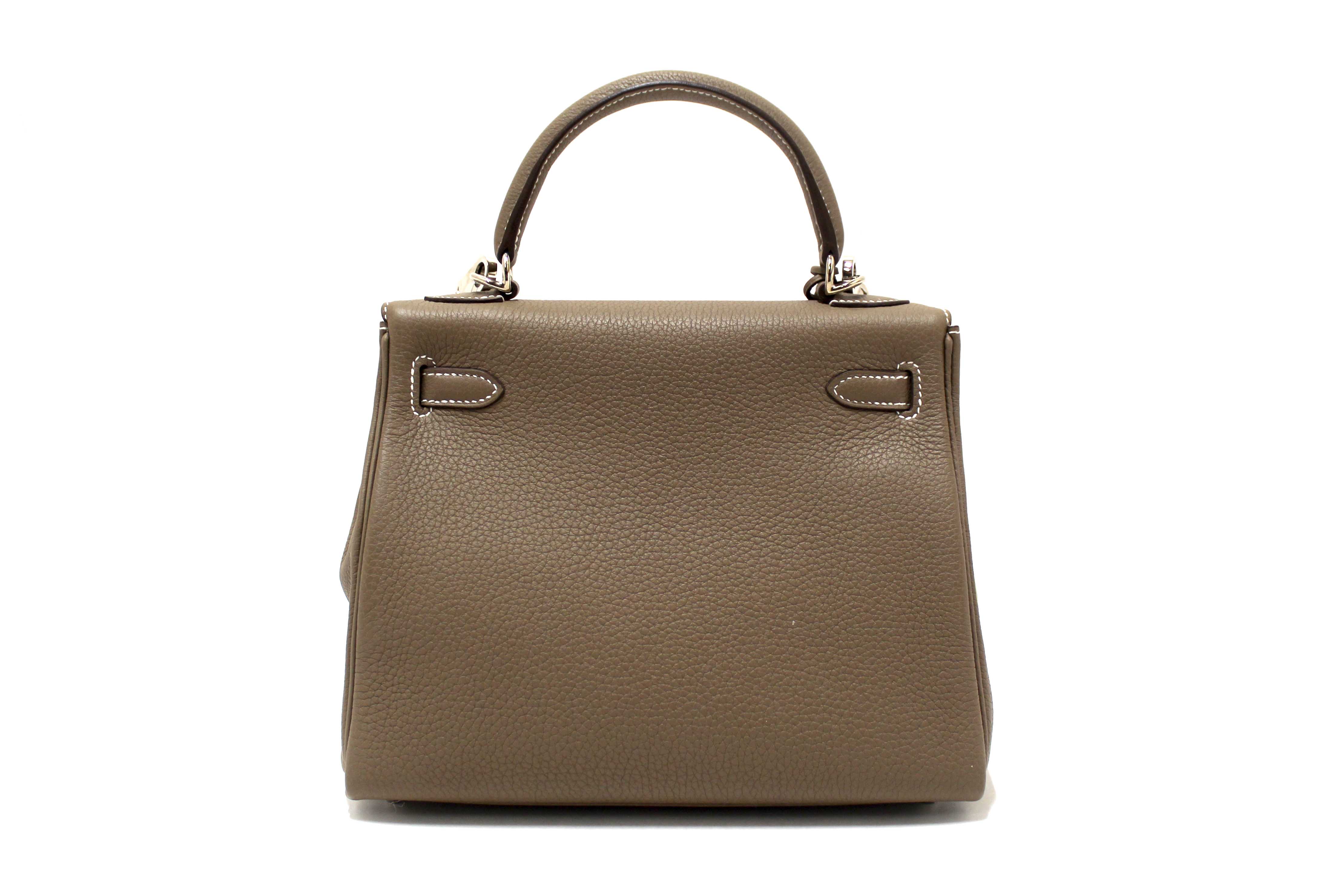 Authentic Hermes Etoupe Togo Leather Retourne Kelly 25 Handbag/Shoulder Bag