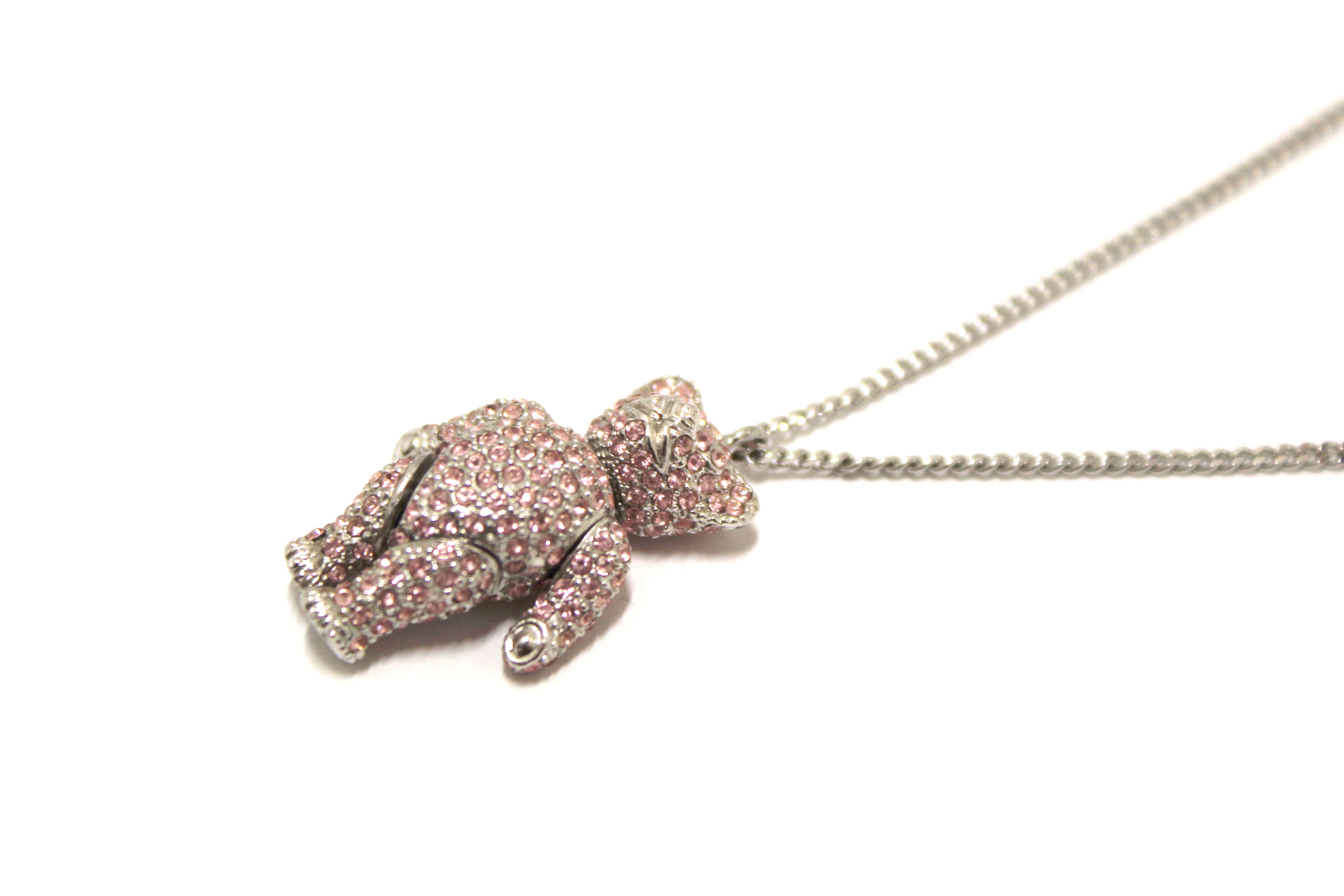 Authentic Christian Dior Vintage Pink Crystal Teddy Bear Necklace