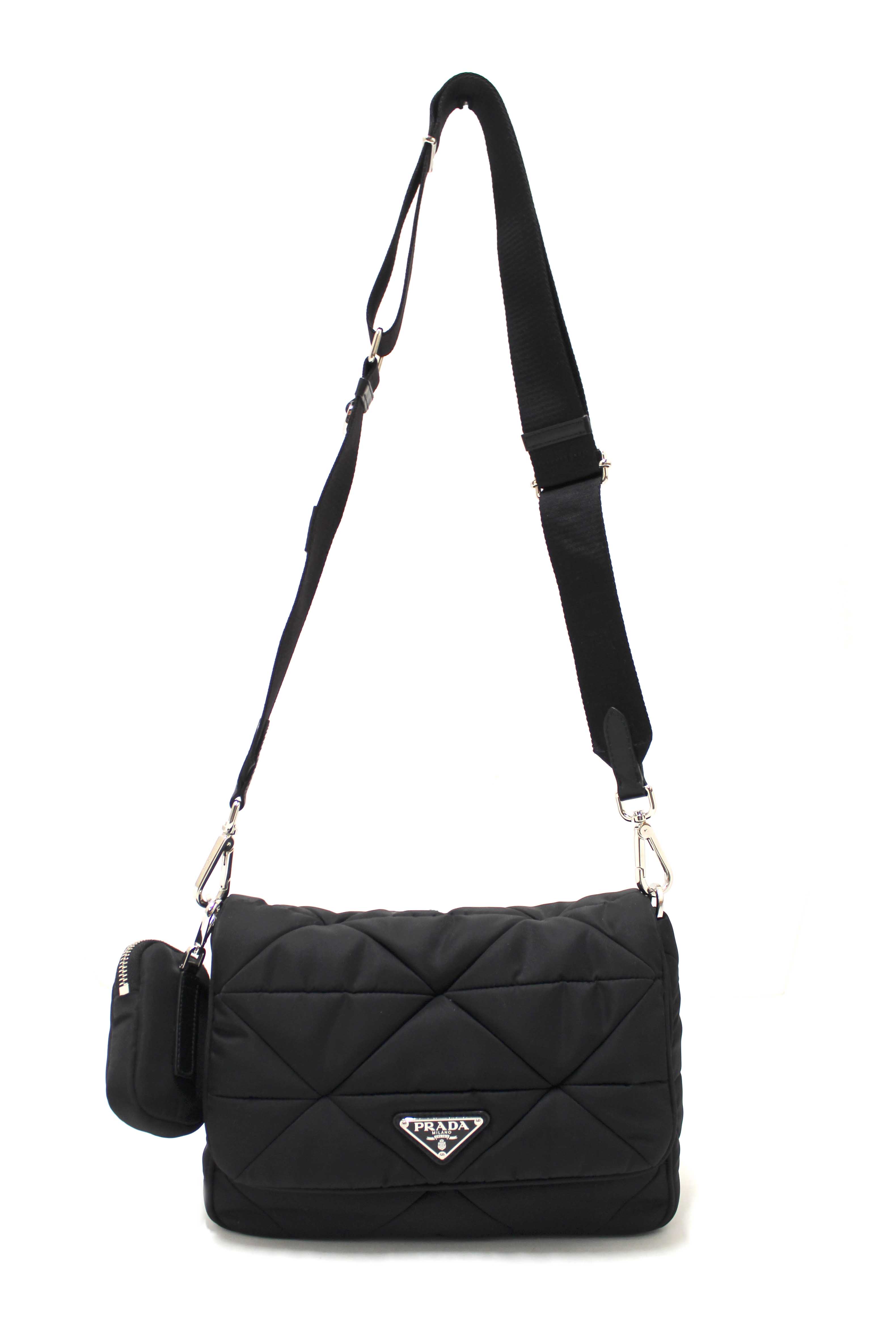 Authentic Prada Black Re-Nylon Padded Shoulder Bag