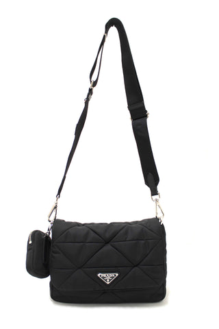 Authentic Prada Black Re-Nylon Padded Shoulder Bag