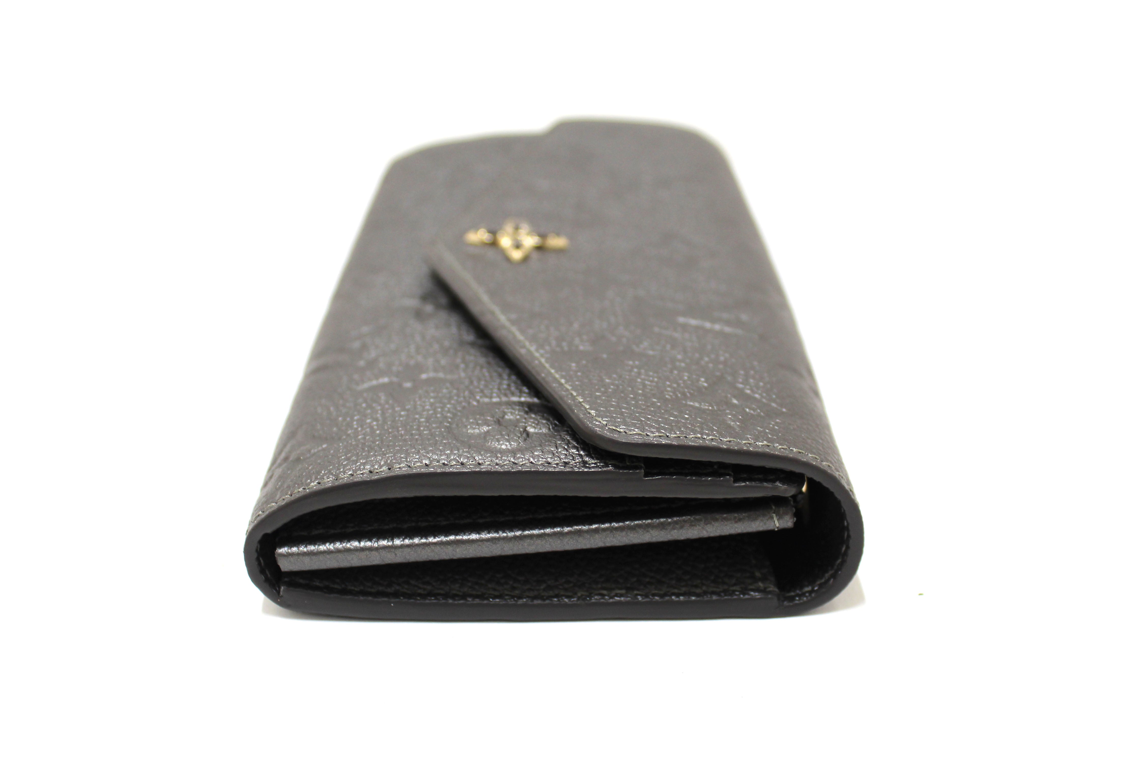 Authentic Louis Vuitton Monogram Empreinte Shimmery Grey Crystal Flower Sarah Wallet