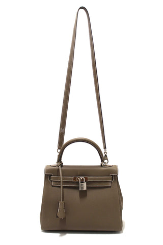 Authentic Hermes Etoupe Togo Leather Retourne Kelly 25 Handbag/Shoulder Bag
