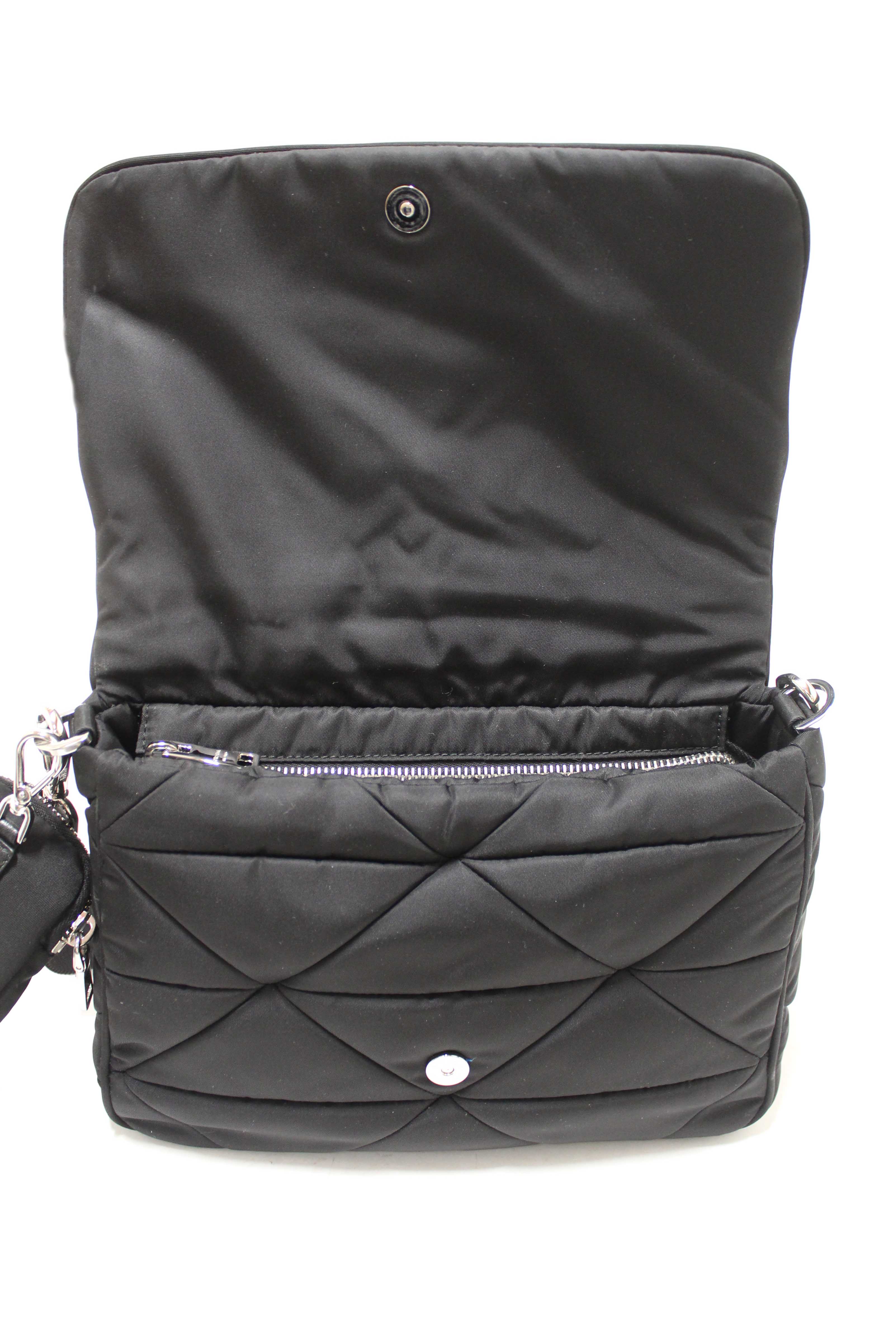 Authentic Prada Black Re-Nylon Padded Shoulder Bag