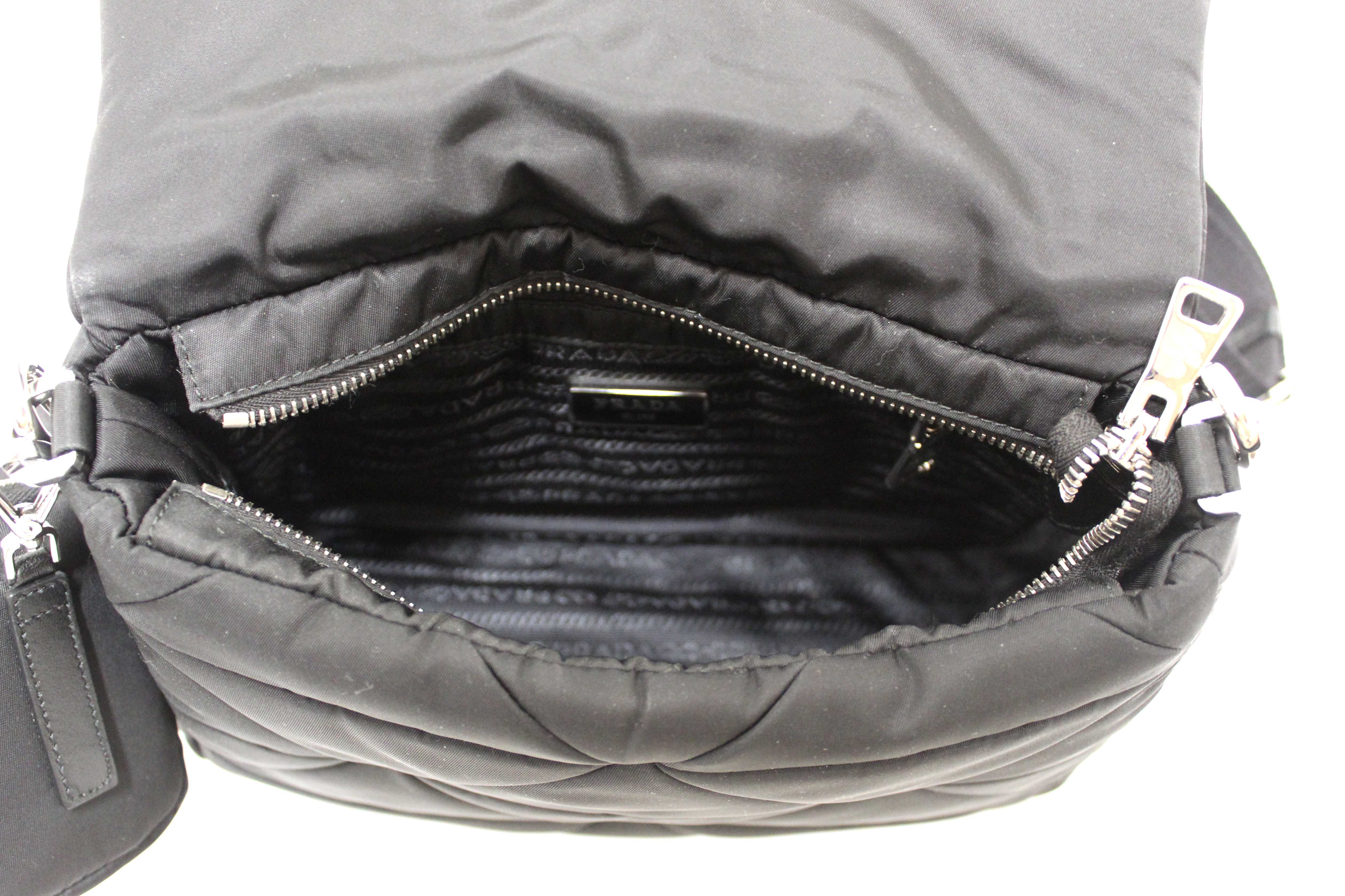 Authentic Prada Black Re-Nylon Padded Shoulder Bag