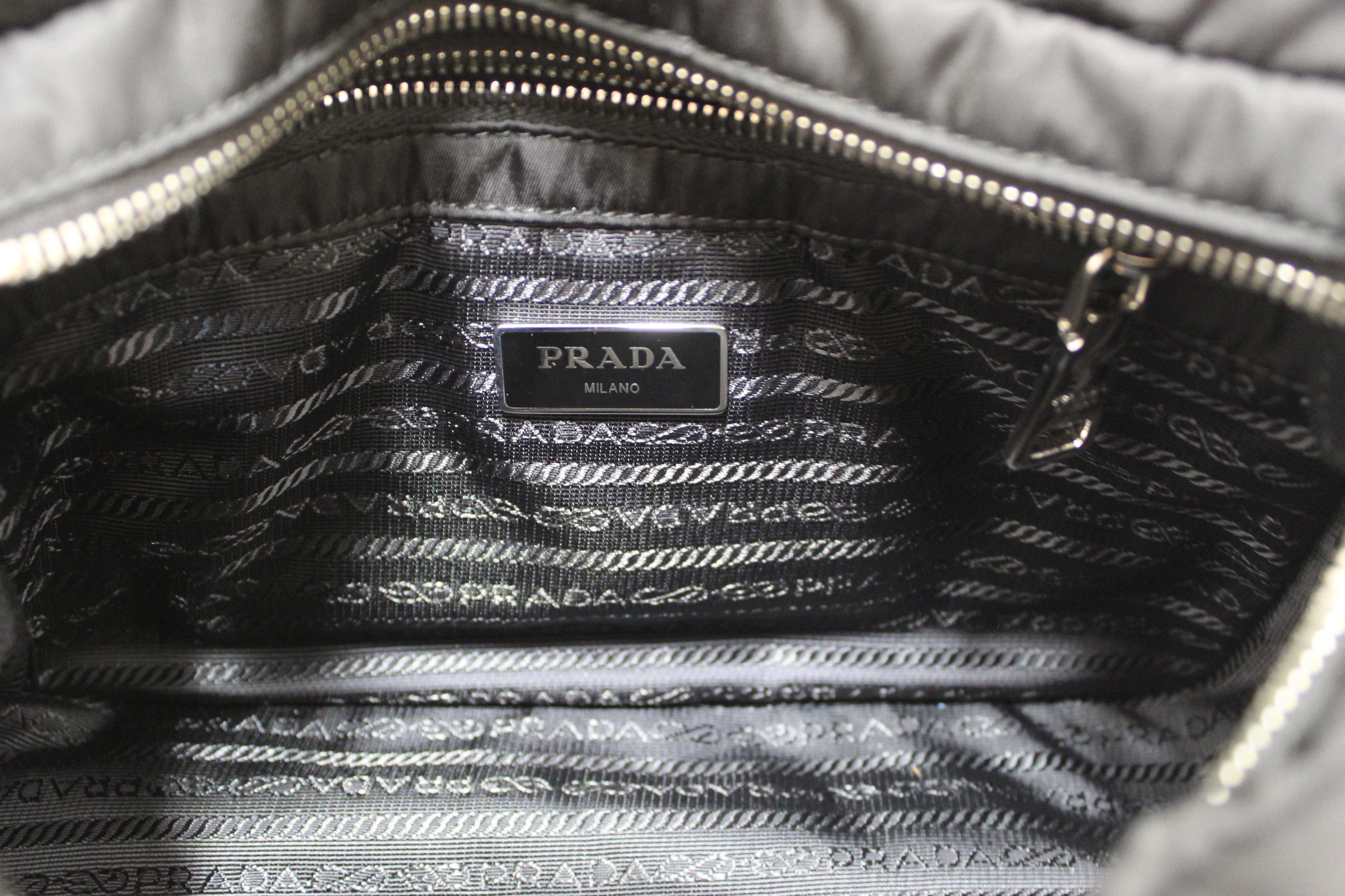 Authentic Prada Black Re-Nylon Padded Shoulder Bag