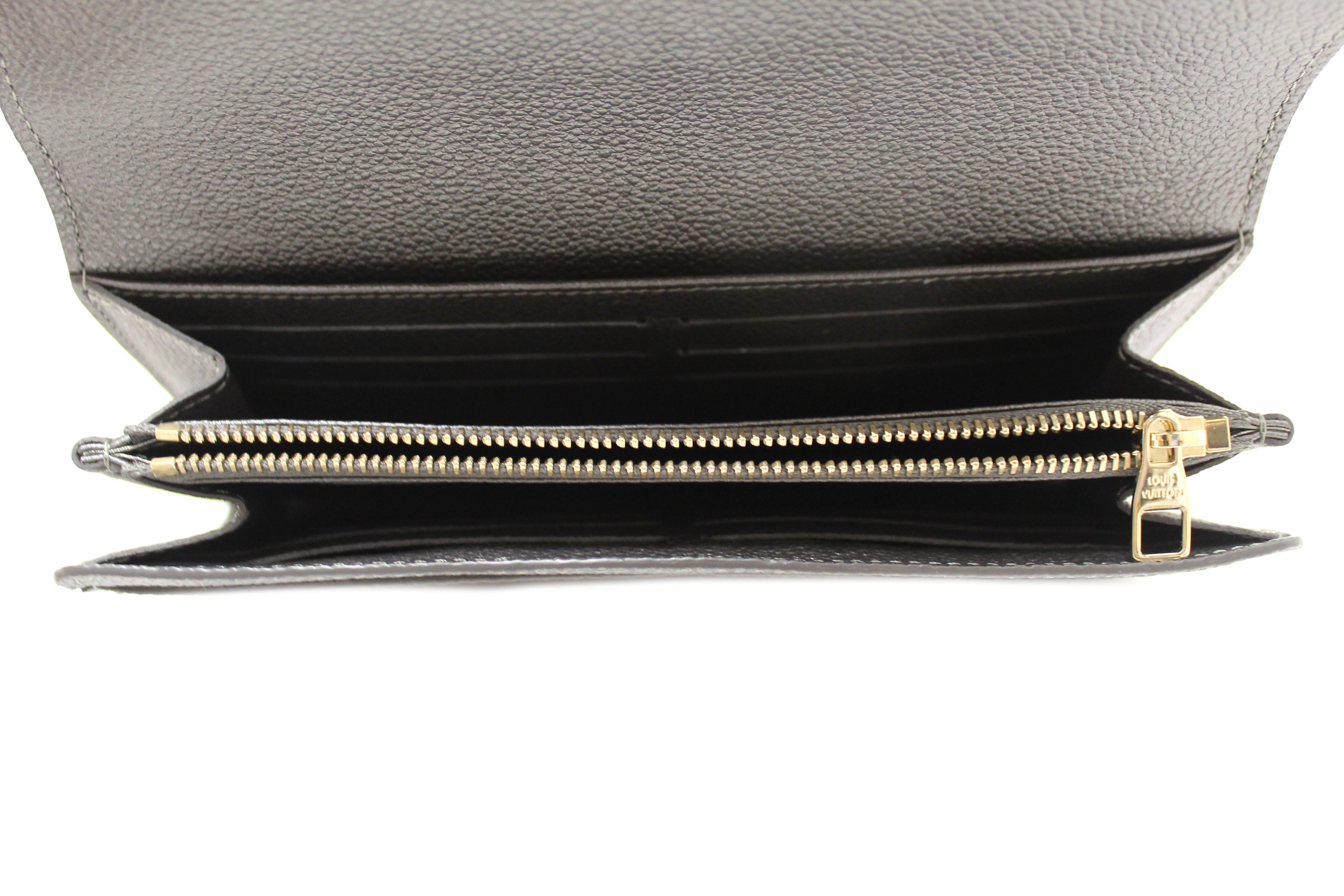 Authentic Louis Vuitton Monogram Empreinte Shimmery Grey Crystal Flower Sarah Wallet