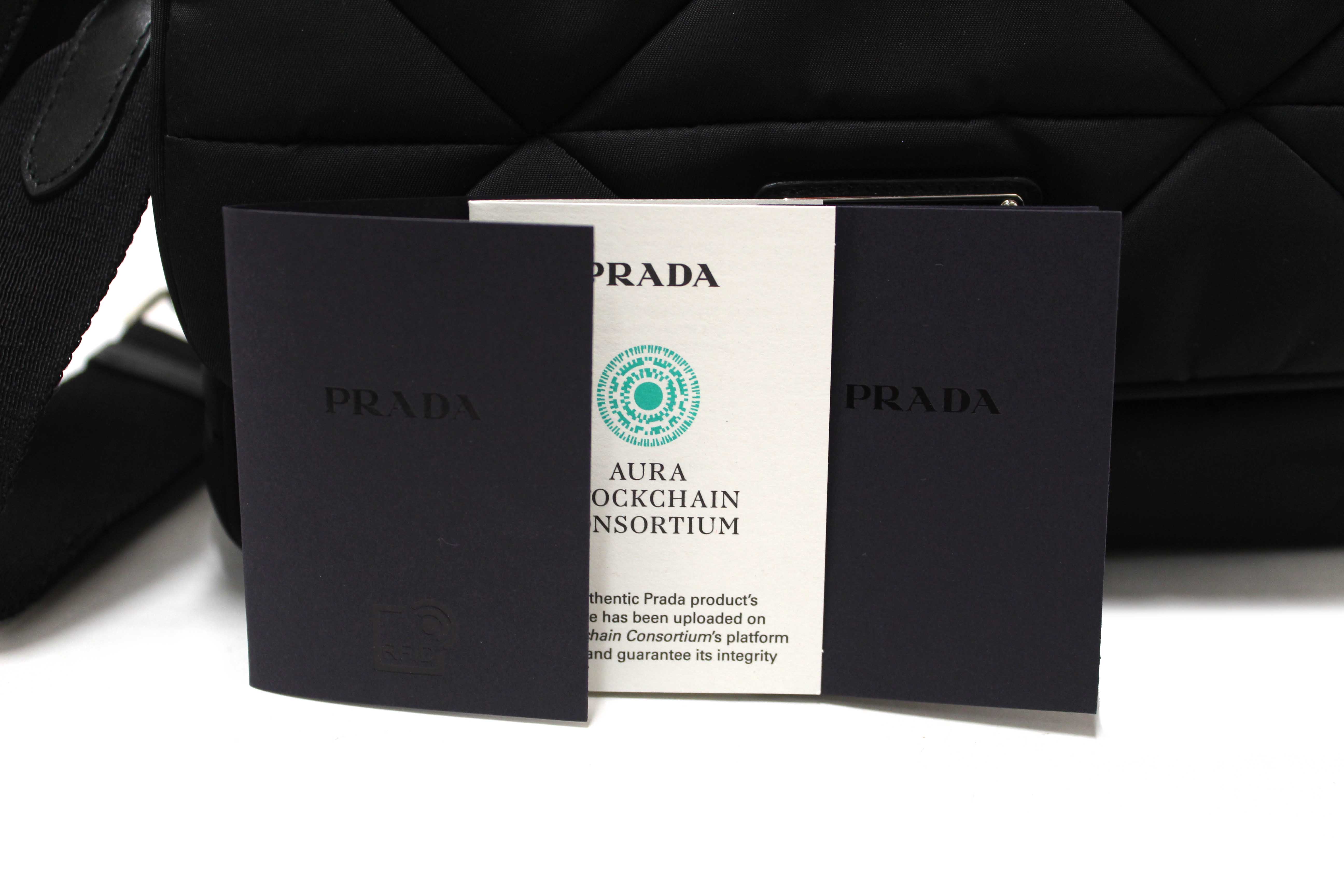 Authentic Prada Black Re-Nylon Padded Shoulder Bag