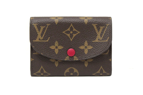 Authentic New Louis Vuitton Classic Monogram with Fuchsia Rosalie Coin Card Case Wallet