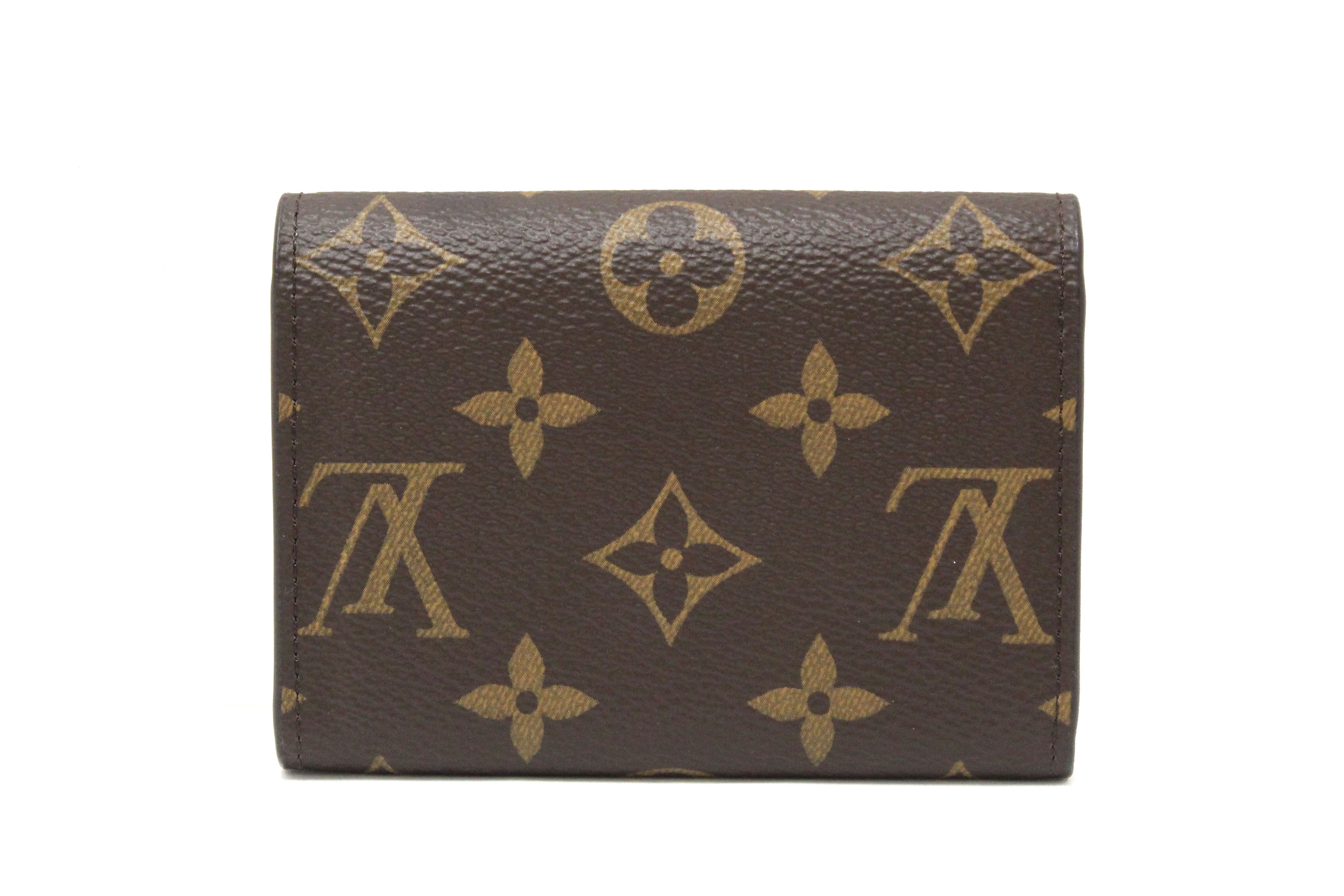 Authentic New Louis Vuitton Classic Monogram with Fuchsia Rosalie Coin Card Case Wallet