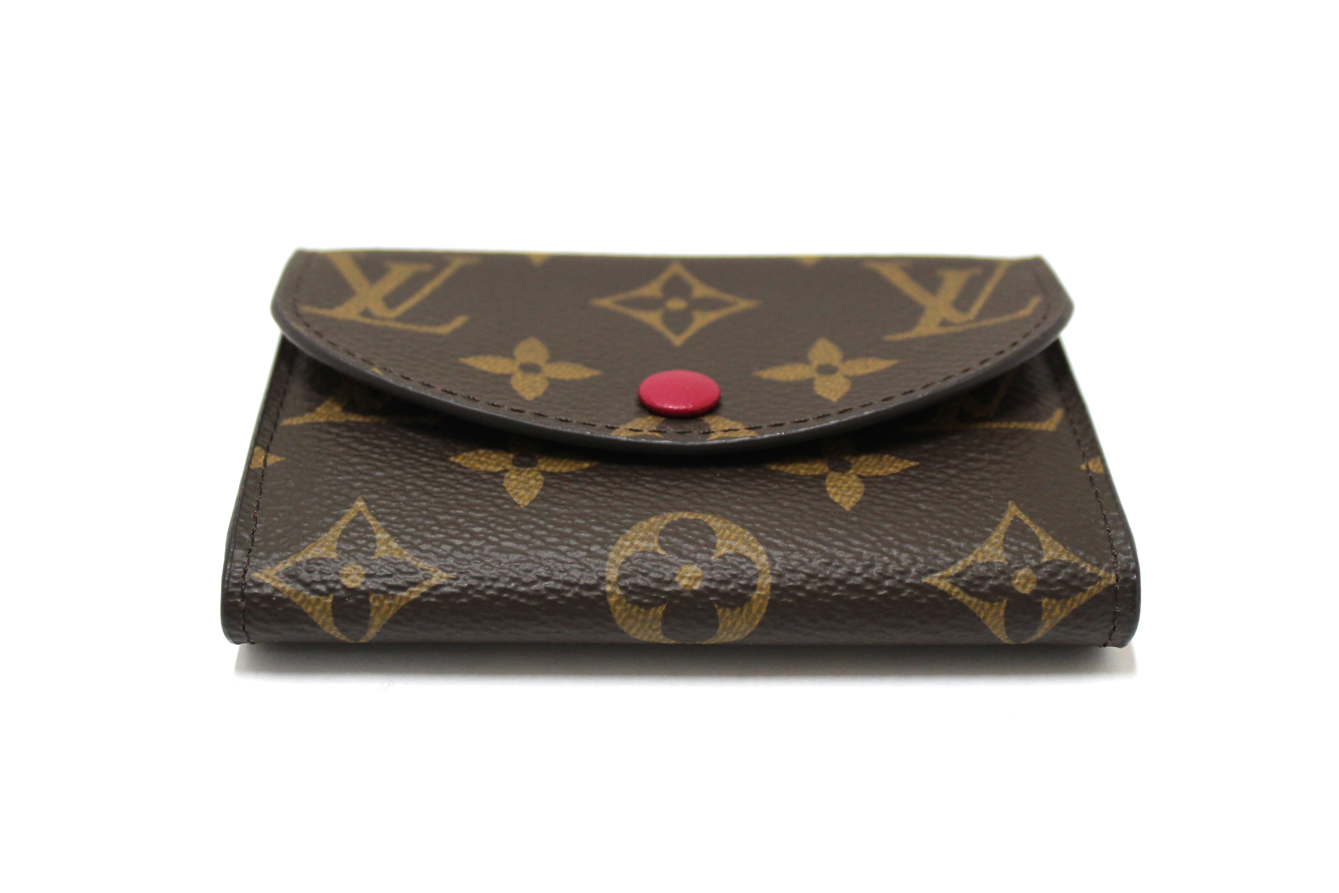 Authentic New Louis Vuitton Classic Monogram with Fuchsia Rosalie Coin Card Case Wallet