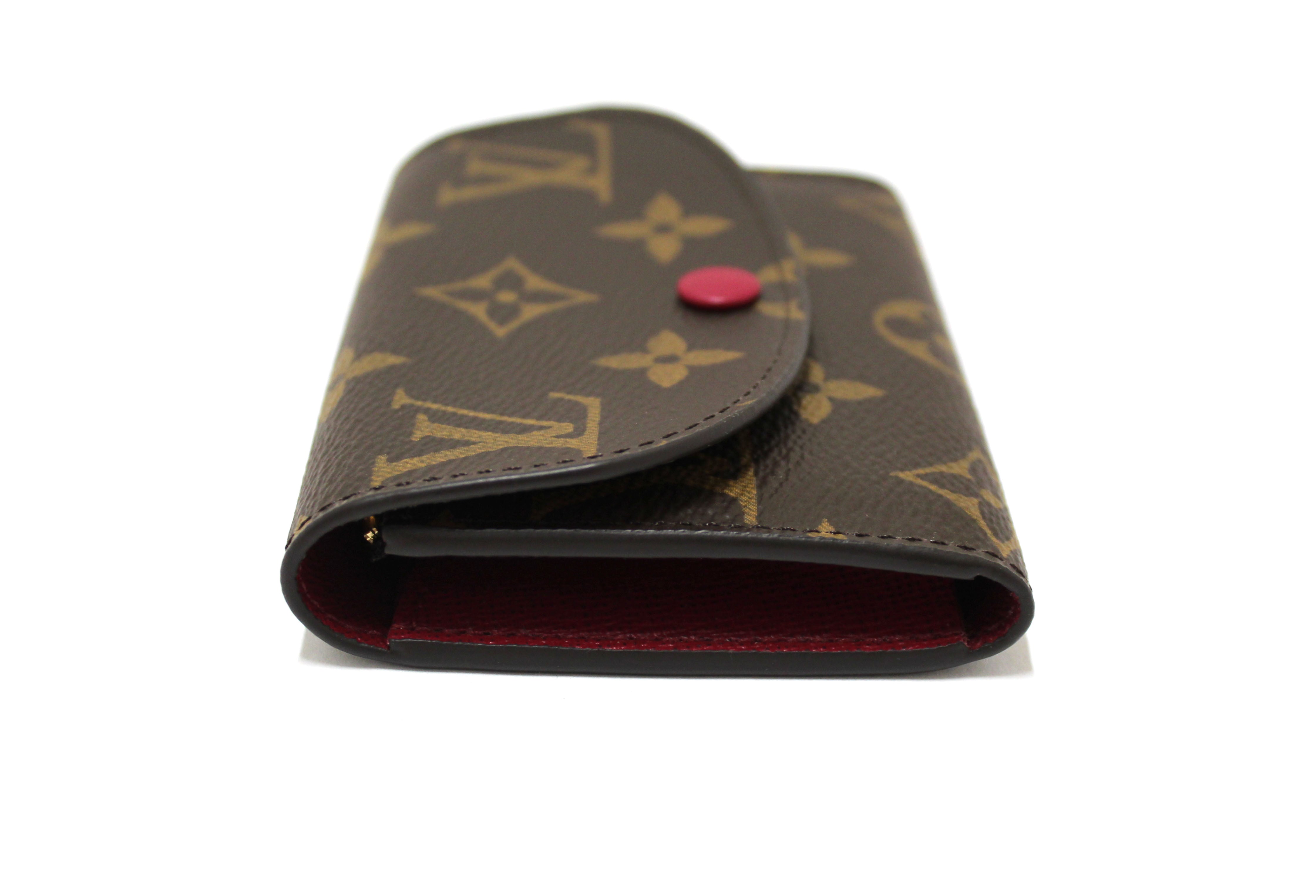 Authentic New Louis Vuitton Classic Monogram with Fuchsia Rosalie Coin Card Case Wallet