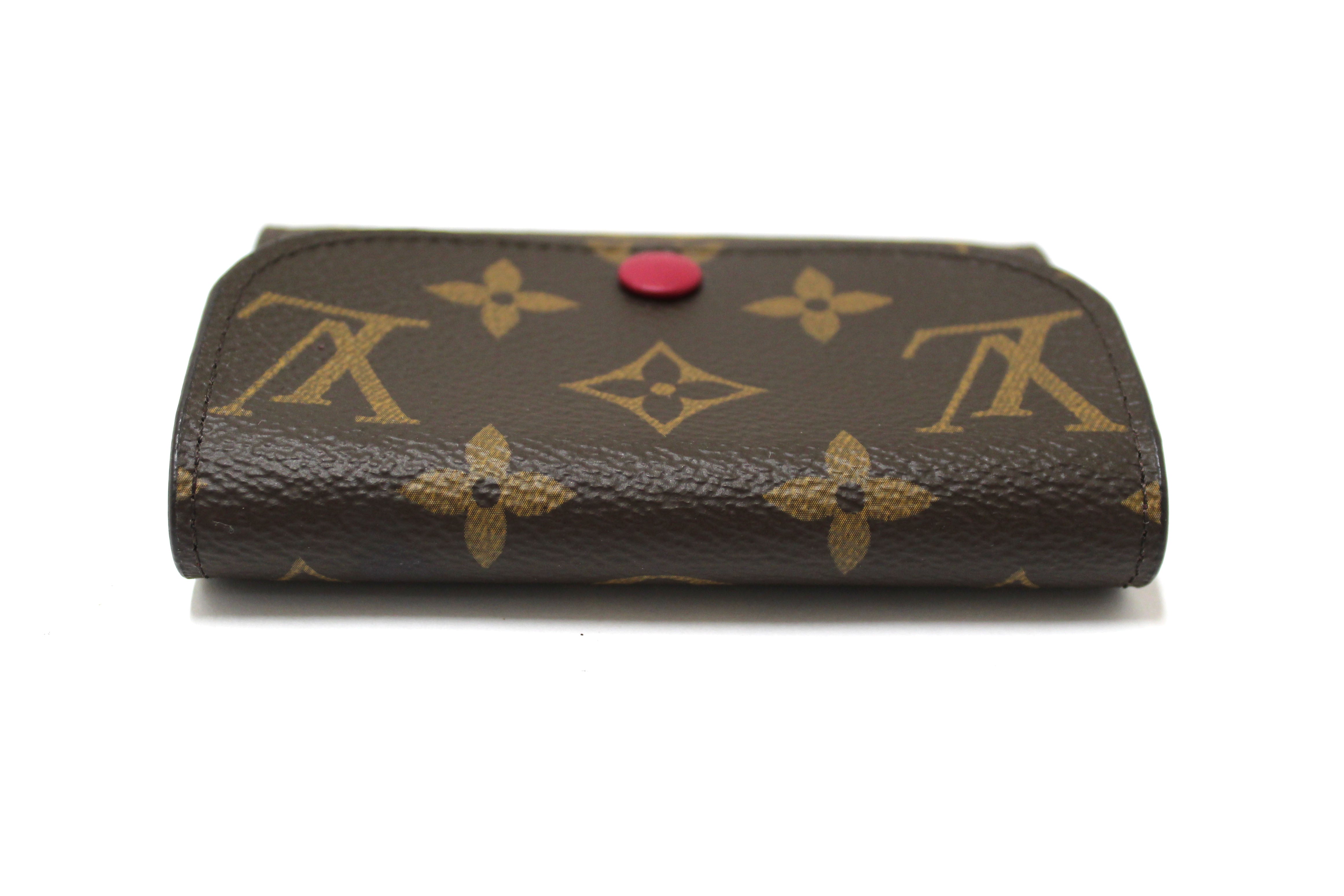 Authentic New Louis Vuitton Classic Monogram with Fuchsia Rosalie Coin Card Case Wallet