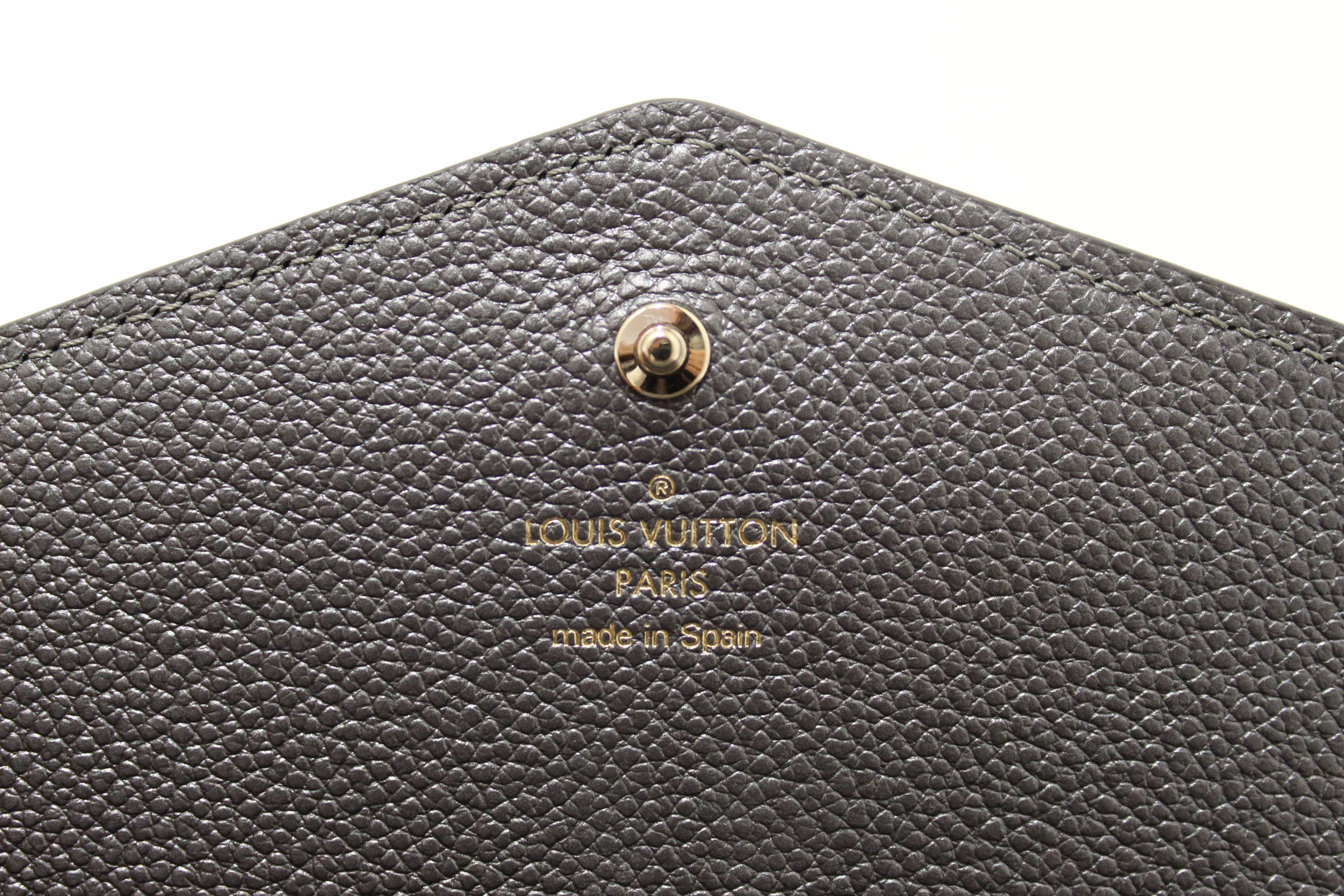 Authentic Louis Vuitton Monogram Empreinte Shimmery Grey Crystal Flower Sarah Wallet
