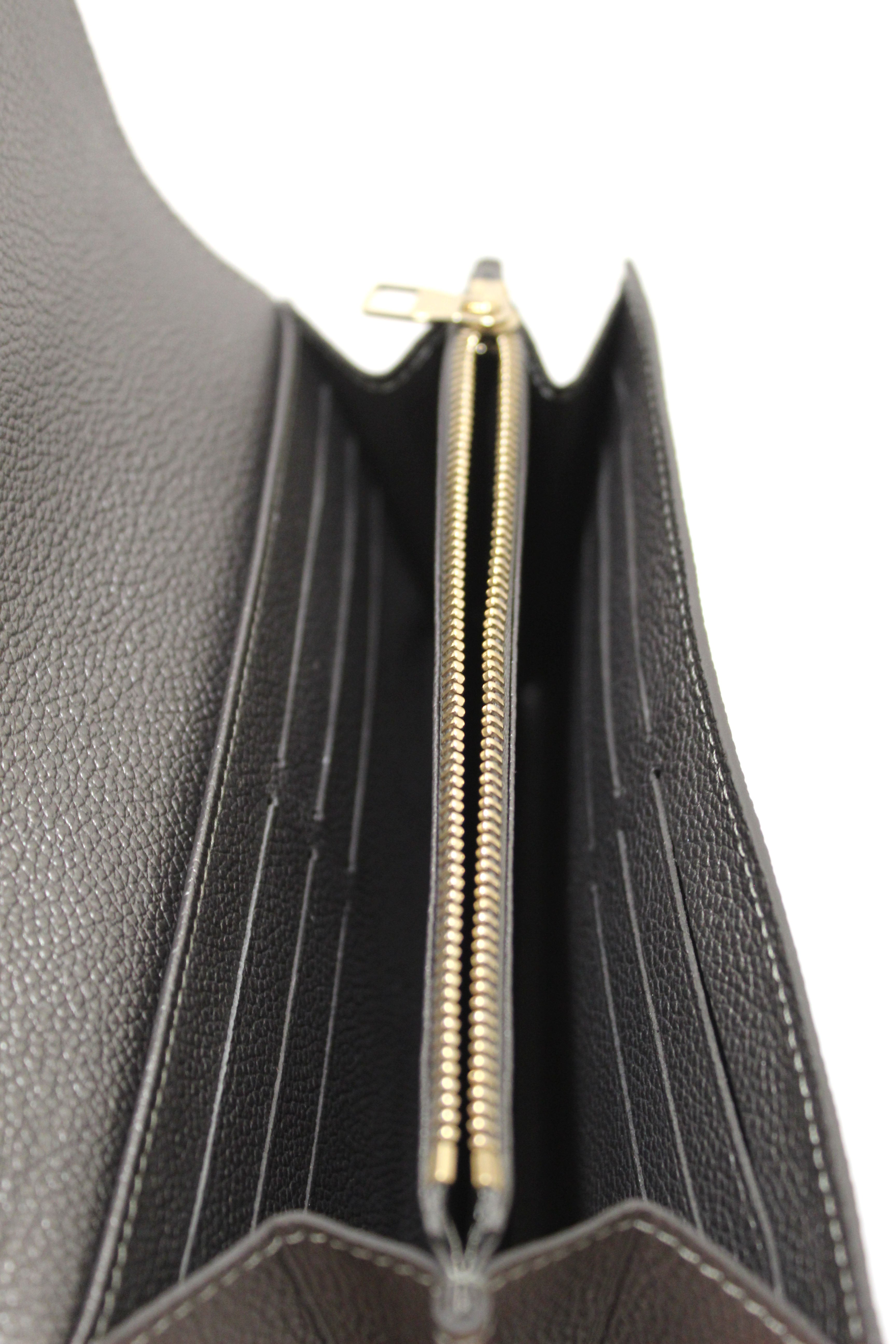Authentic Louis Vuitton Monogram Empreinte Shimmery Grey Crystal Flower Sarah Wallet