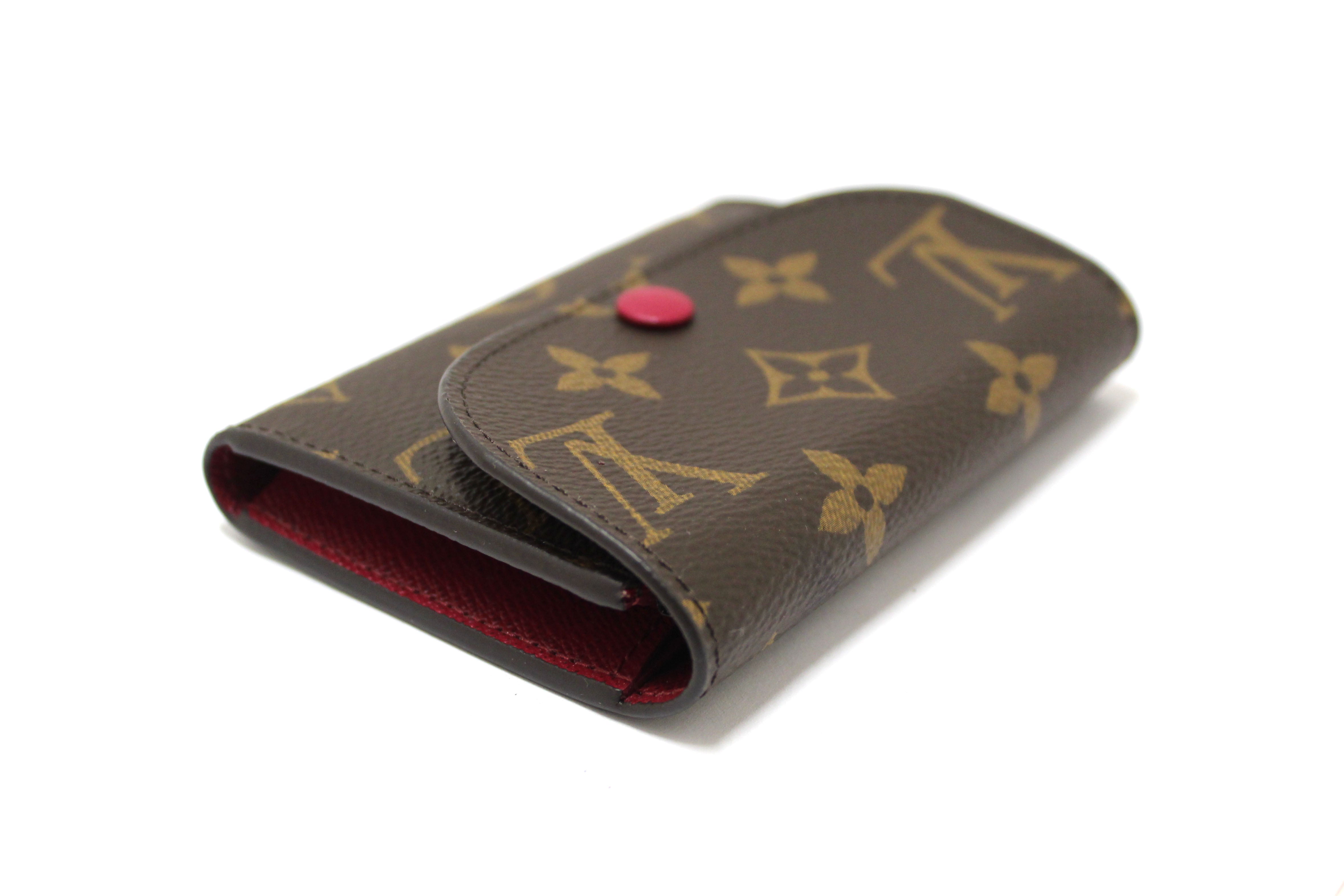 Authentic New Louis Vuitton Classic Monogram with Fuchsia Rosalie Coin Card Case Wallet